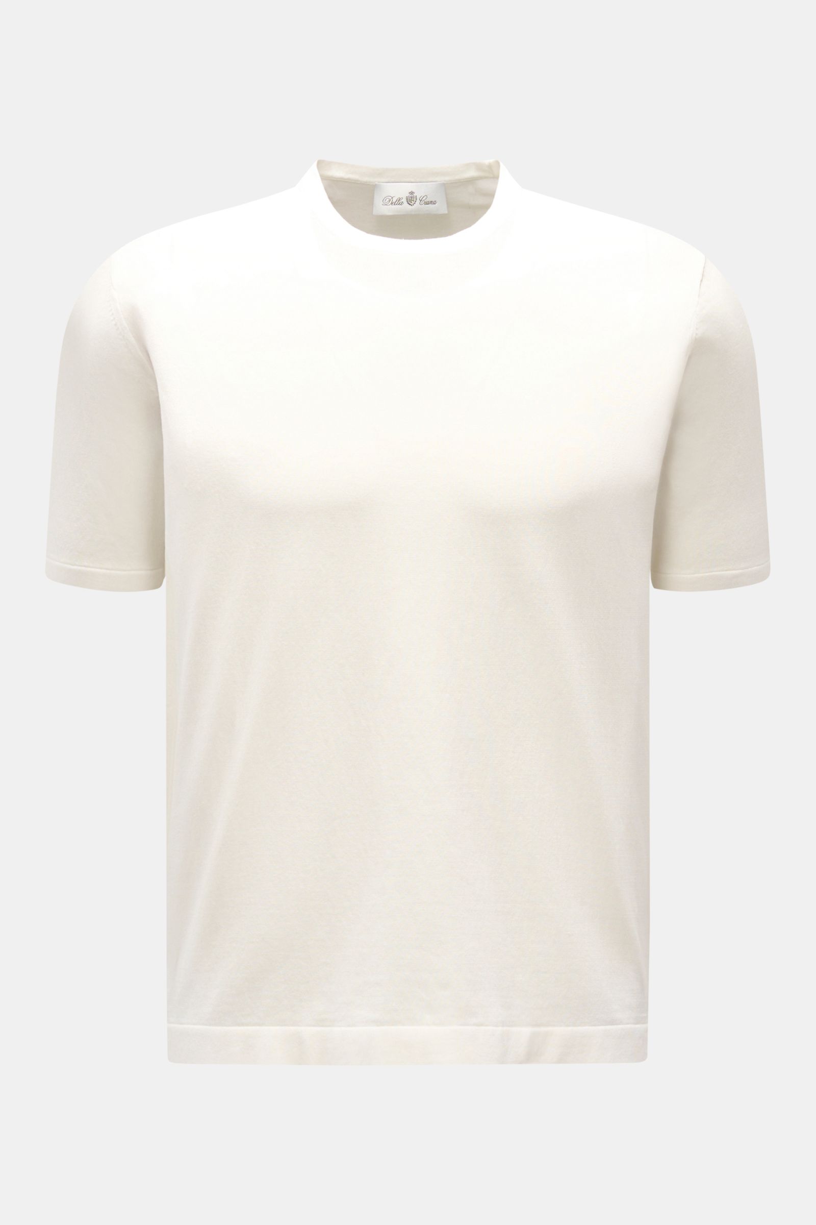 Della Ciana T-Shirt offwhite, frontale Nahaufnahme, modernes Essential aus reiner Baumwolle, weicher Griff, Regular Fit, Rundhalsausschnitt.