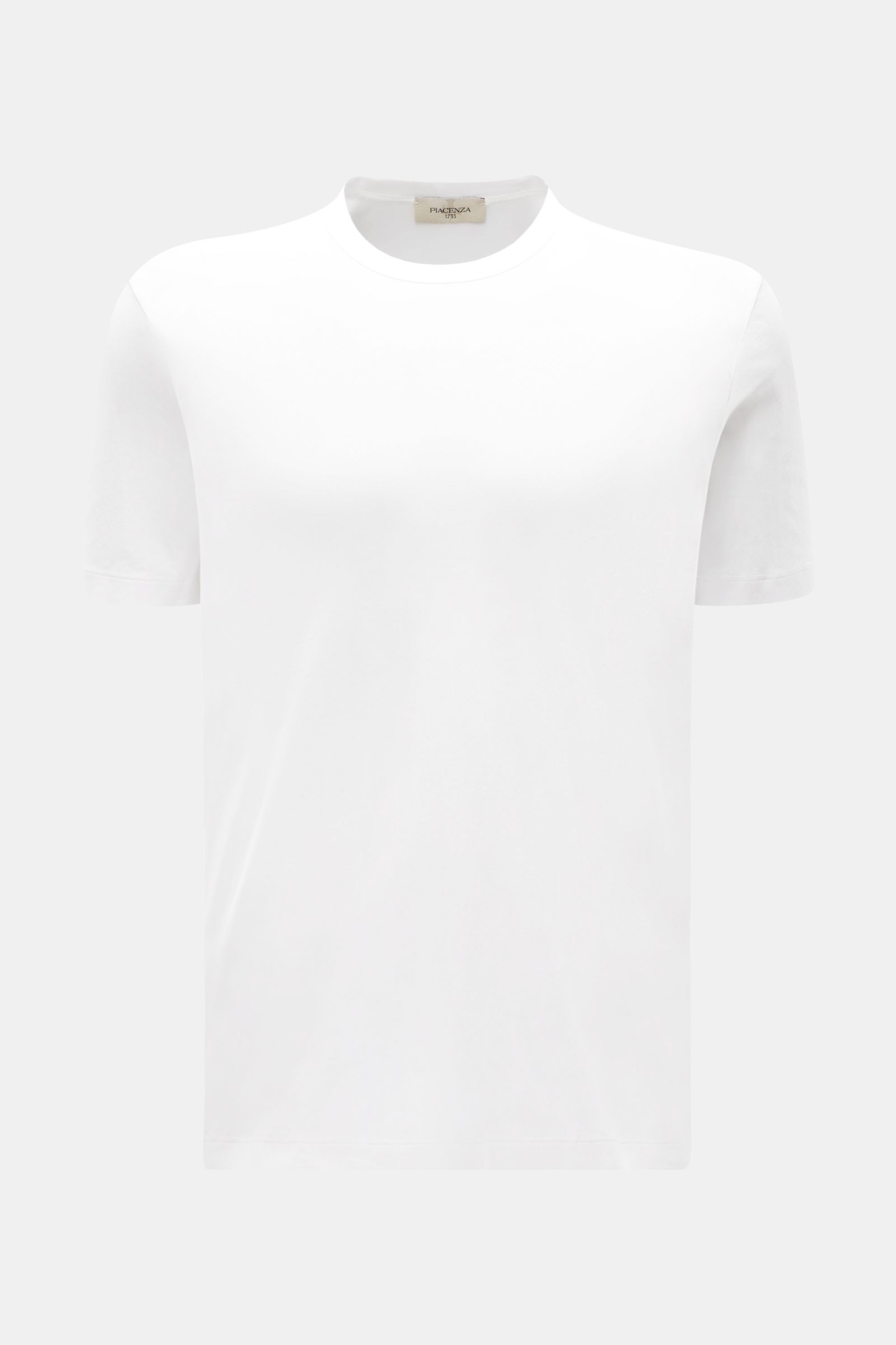 Piacenza 1733 Rundhals-T-Shirt weiß, Frontansicht, reine Baumwolle, feine Jersey-Qualität, Regular Fit, sehr weicher Griff, Rundhalsausschnitt.