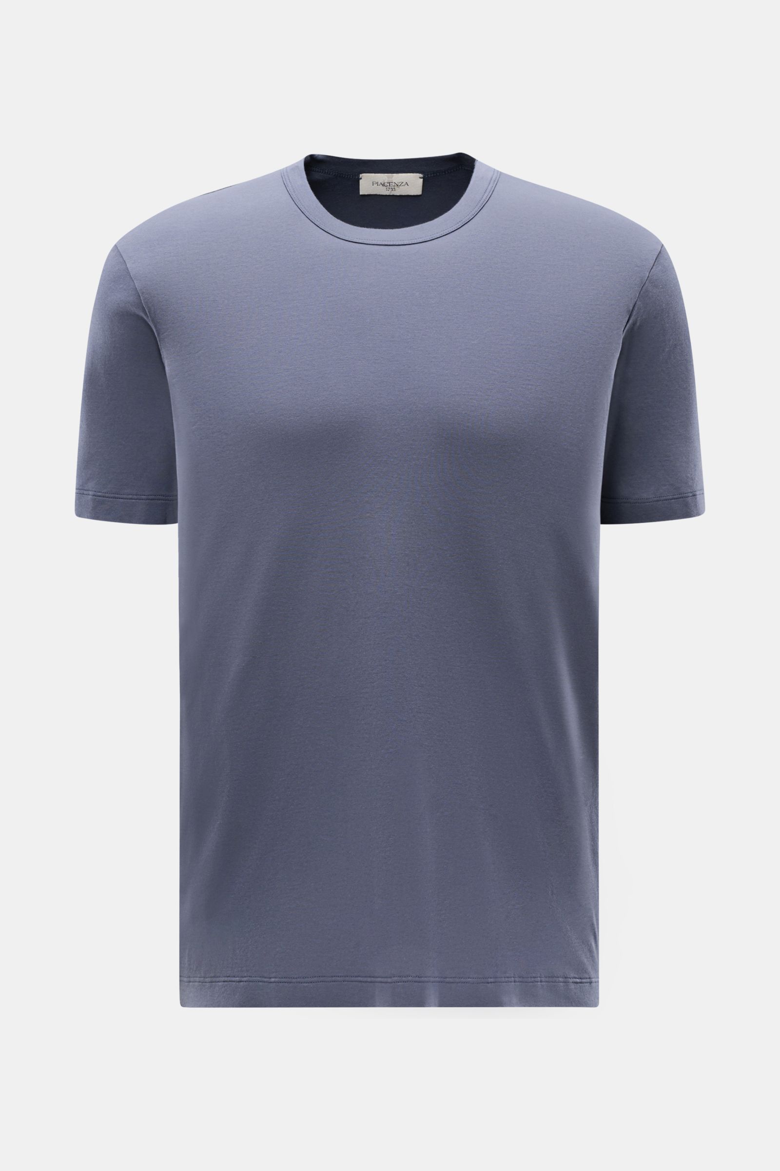 Piacenza 1733 Rundhals-T-Shirt graublau, feiner Jersey aus reiner Baumwolle, Regular Fit, frontal fotografiert, weicher Griff, nachhaltige Qualität.