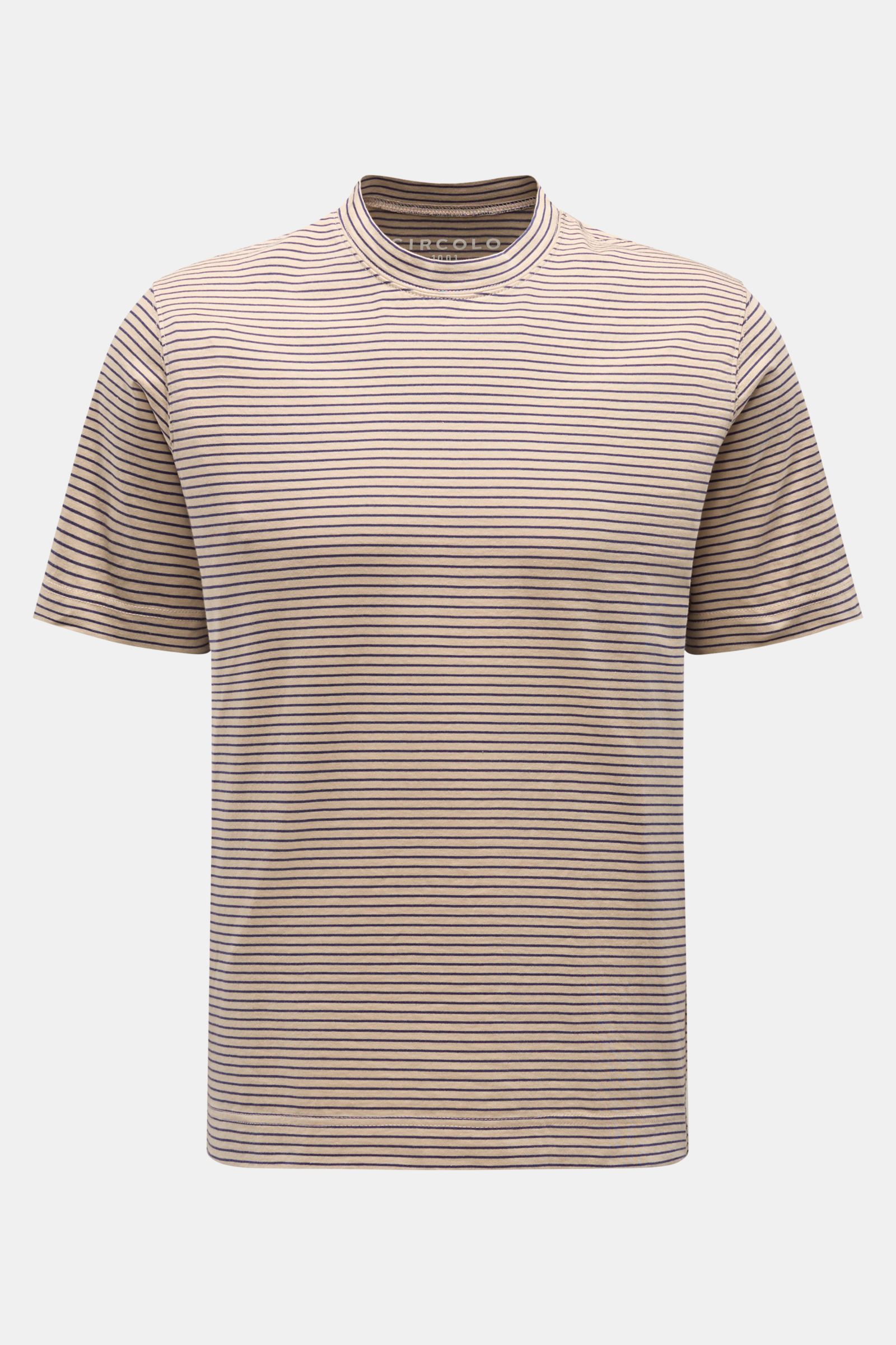 Circolo 1901 T-Shirt beige/navy gestreift, Frontansicht, Regular Fit, reine Baumwolle, weicher Griff, klassisches Streifenmuster, vielseitiger Allrounder.