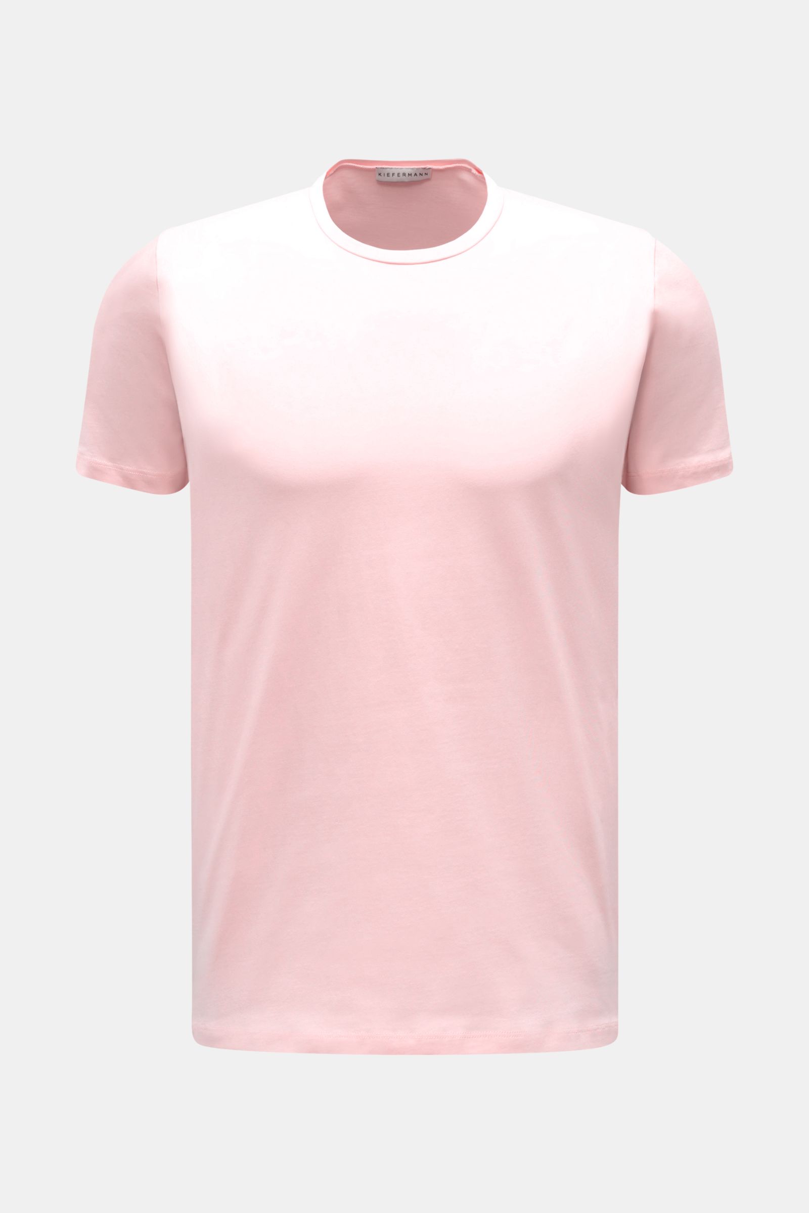Kiefermann Rundhals T-Shirt 'Matello' rosé, körpernah, Extra Slim Fit, weicher Baumwoll-Jersey, Rundhalsausschnitt, Logodruck, Frontansicht.