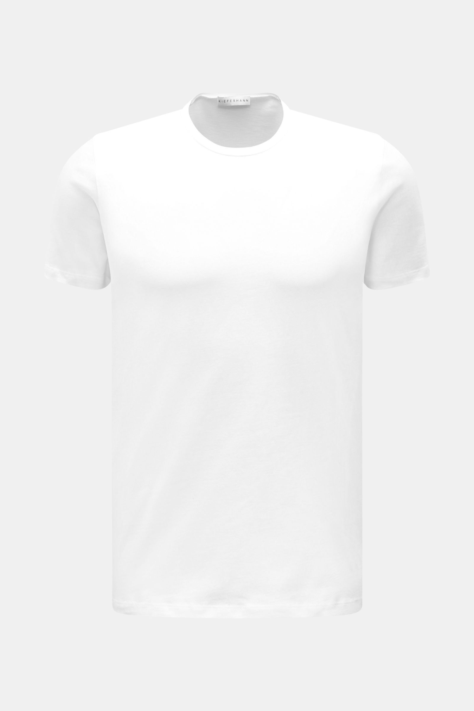 Kiefermann Rundhals T-Shirt 'Matello' weiß, Extra Slim Fit, weicher Baumwoll-Jersey mit glattem Griff, Rundhalsausschnitt, Frontansicht, dezenter Logodruck am Saum.