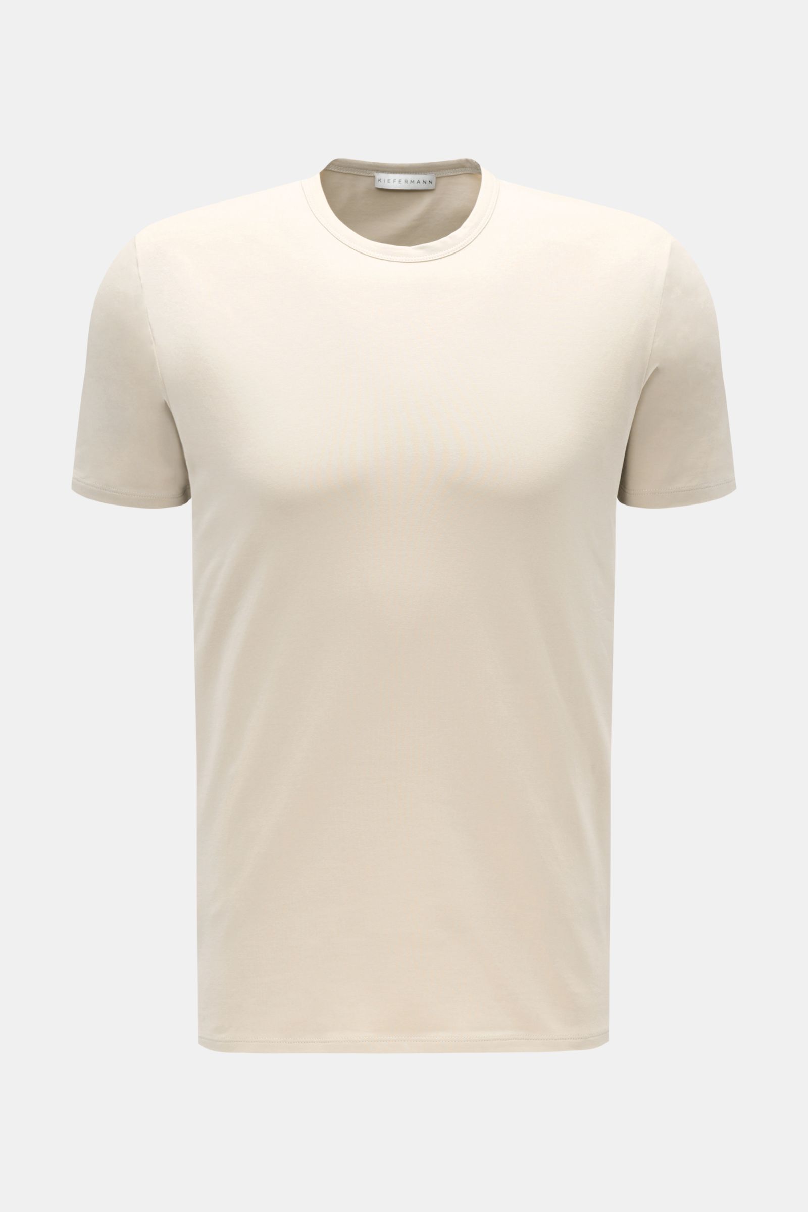 Kiefermann Rundhals-T-Shirt 'Lehon' sand, frontal fotografiert, aus softer Baumwolle, elastischer Qualität, weichem Griff, Extra Slim Fit, Rundhalsausschnitt.