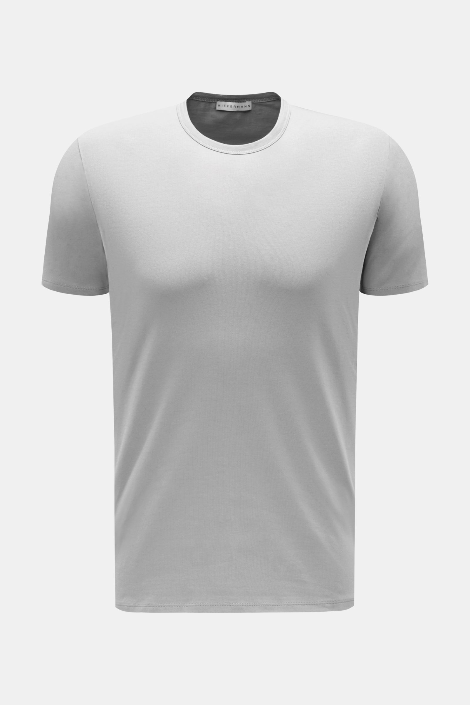 Vorderansicht des Kiefermann Rundhals-T-Shirts 'Lehon' grau aus softer Baumwolle, elastischer Qualität, weichem Griff, Extra Slim Fit, Rundhalsausschnitt.