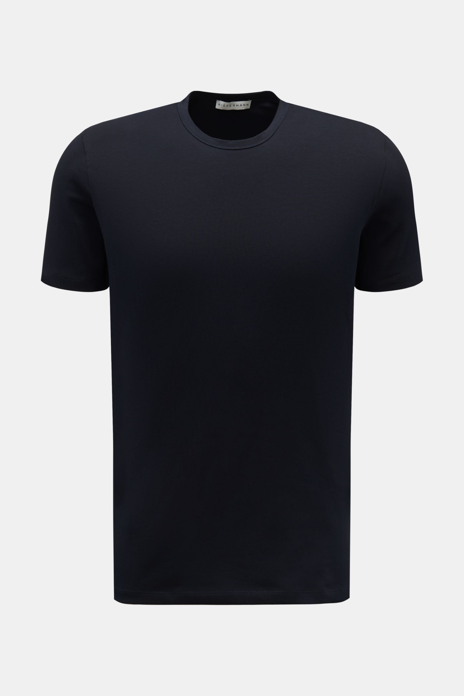 Front view of the Kiefermann Crew neck T-shirt 'Lehon' dark navy, featuring soft cotton, elasticated fabric, soft feel, extra slim fit, and crew neck.