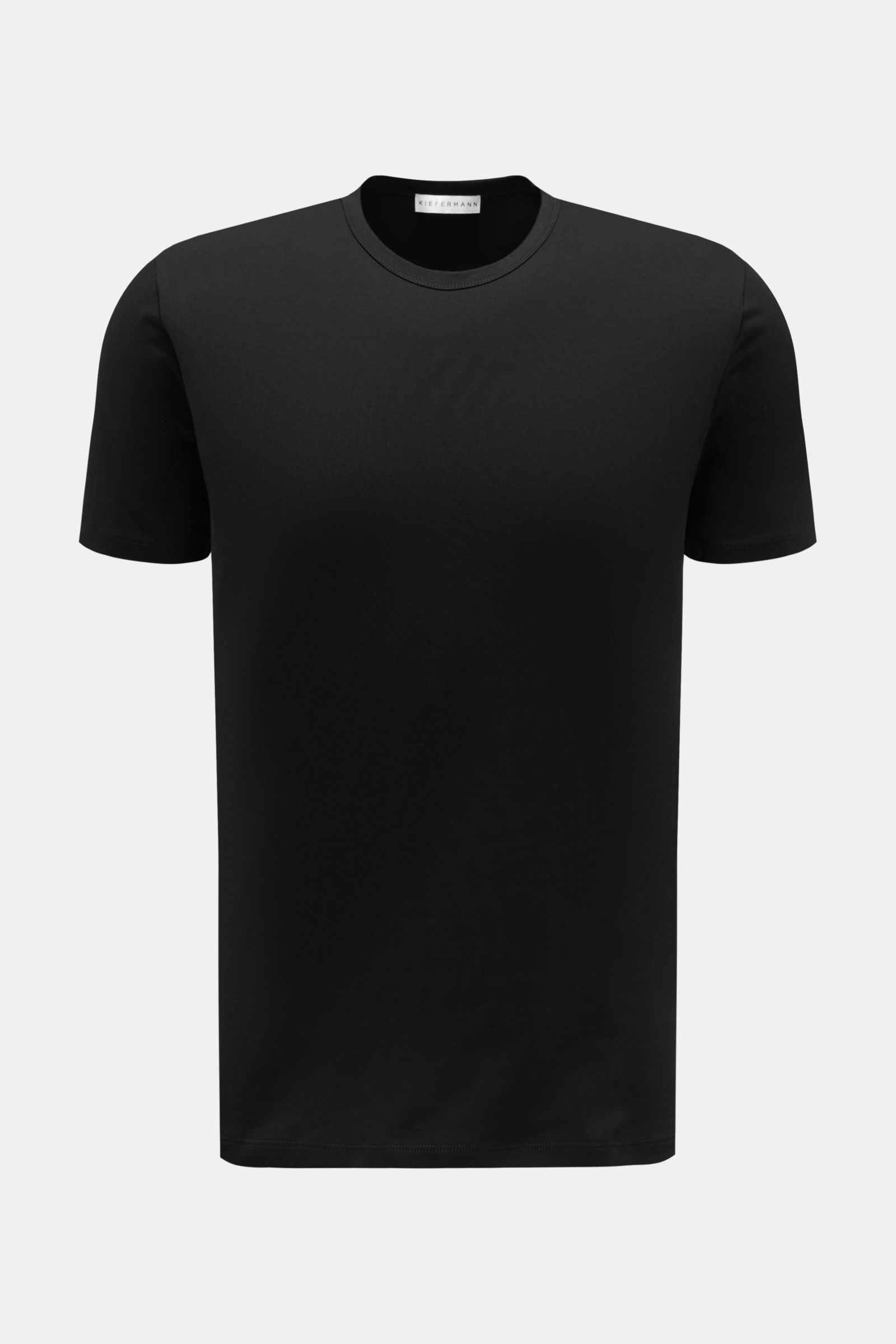 Front view of Kiefermann Crew neck T-shirt 'Lehon' black, made of soft cotton with elasticated fabric, soft feel, extra slim fit, and crew neck.