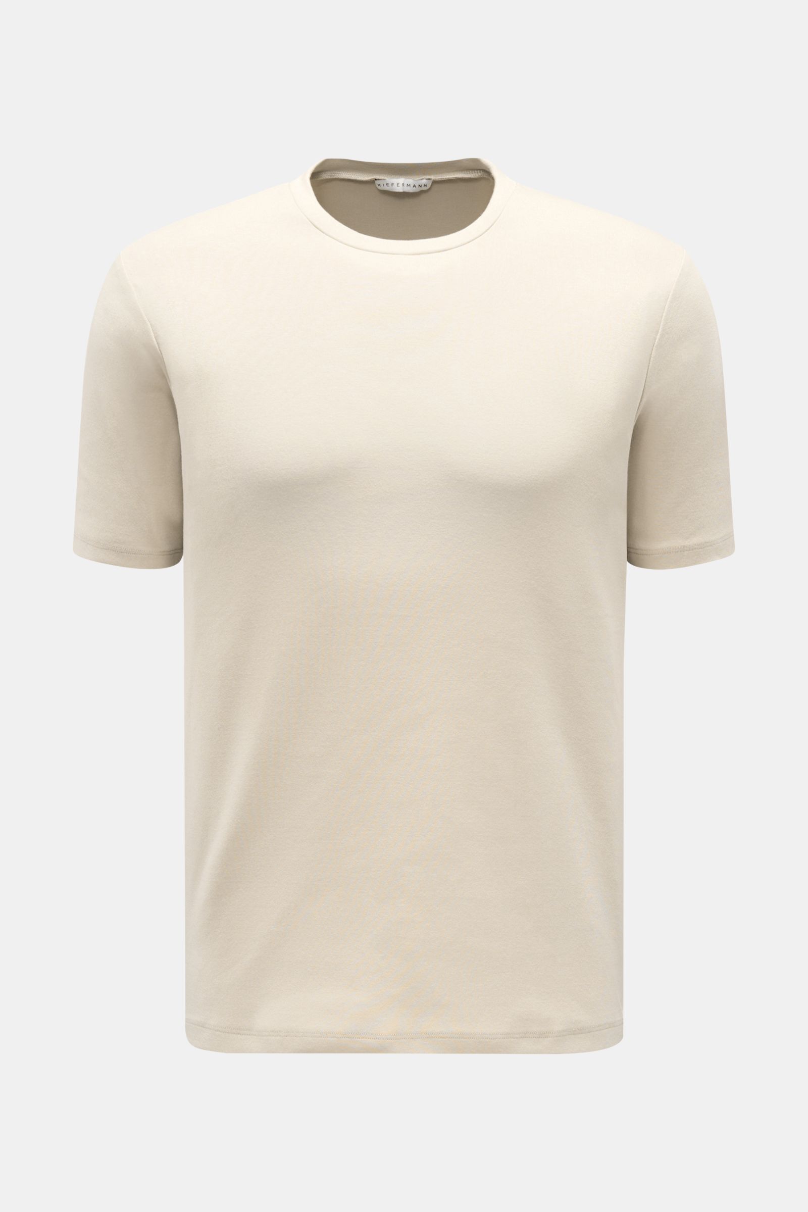 Kiefermann Rundhals-T-Shirt 'Arndell' sand, Frontansicht, elastische Baumwolle, weicher Griff, Regular Fit, Rundhalsausschnitt, Basic für warme Tage.