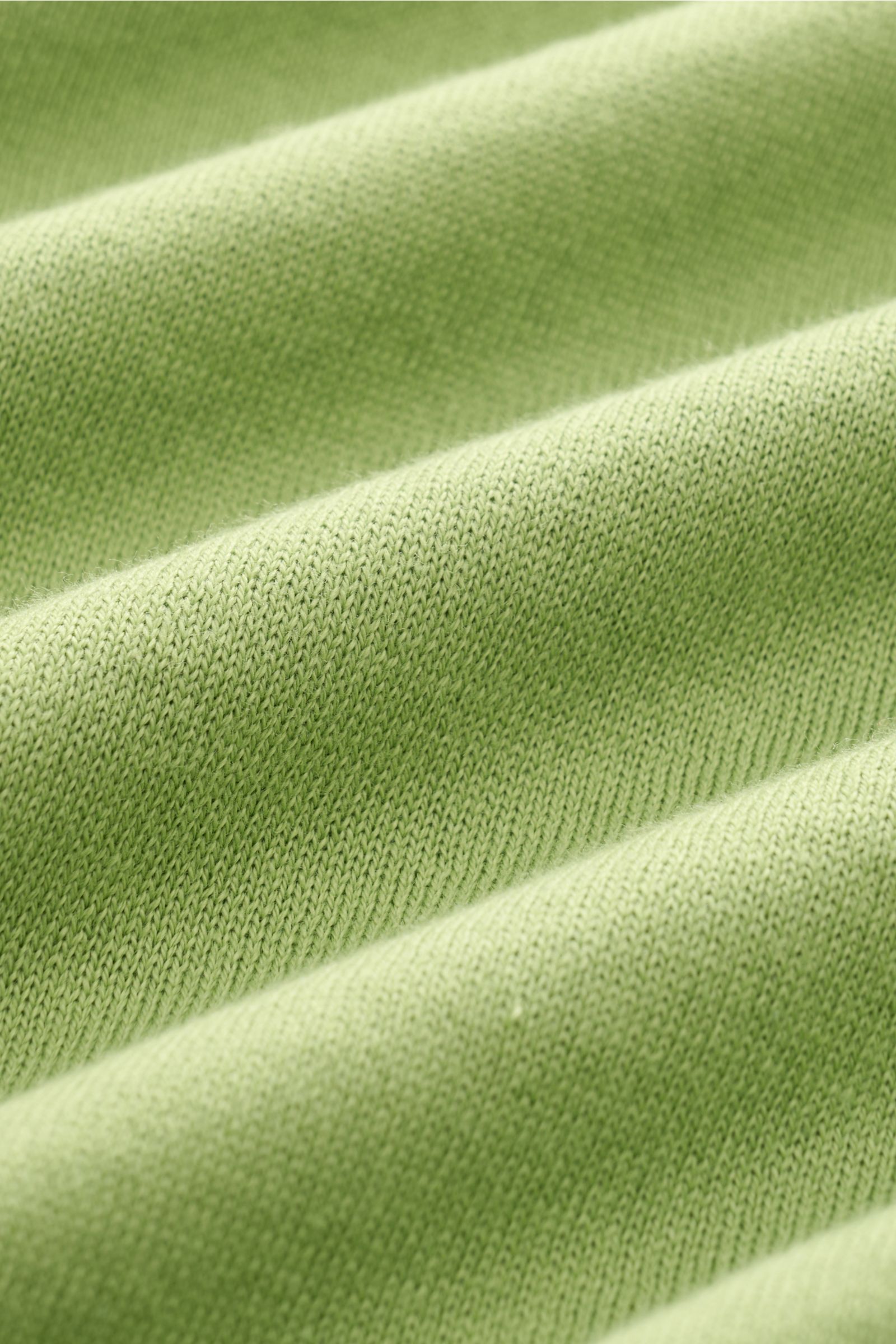 Close-up front view of the soft green fabric of the Filippo de Laurentiis Kurzarmpullover grün, made of pure cotton with fine knit, slim fit, round neckline, and comfortable ribbed cuffs.
