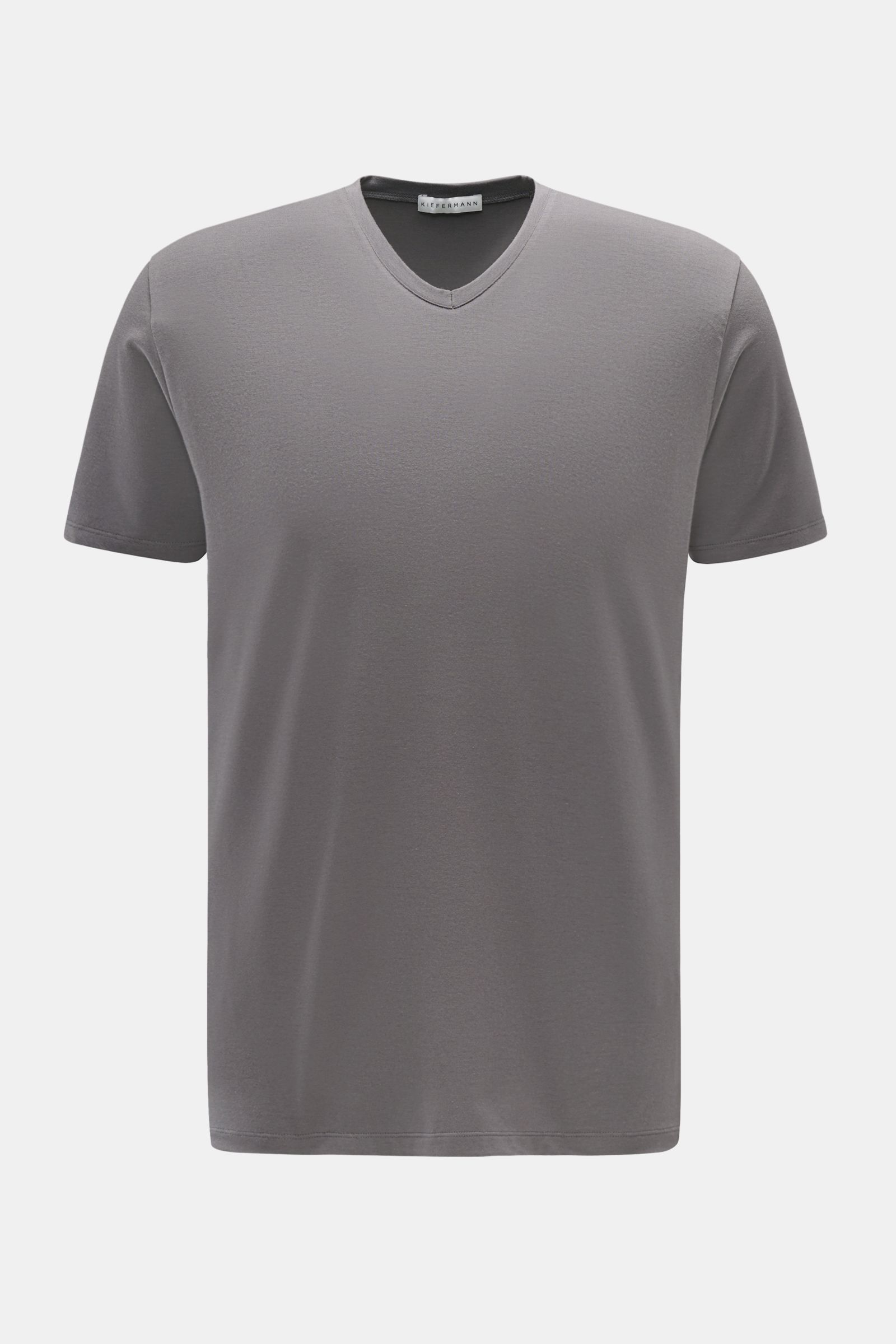 Kiefermann V-Neck T-Shirt 'Hapes' grau, frontal fotografiert, Extra Slim Fit, V-Ausschnitt, elastischer Baumwoll-Modal-Mix, sehr weich.