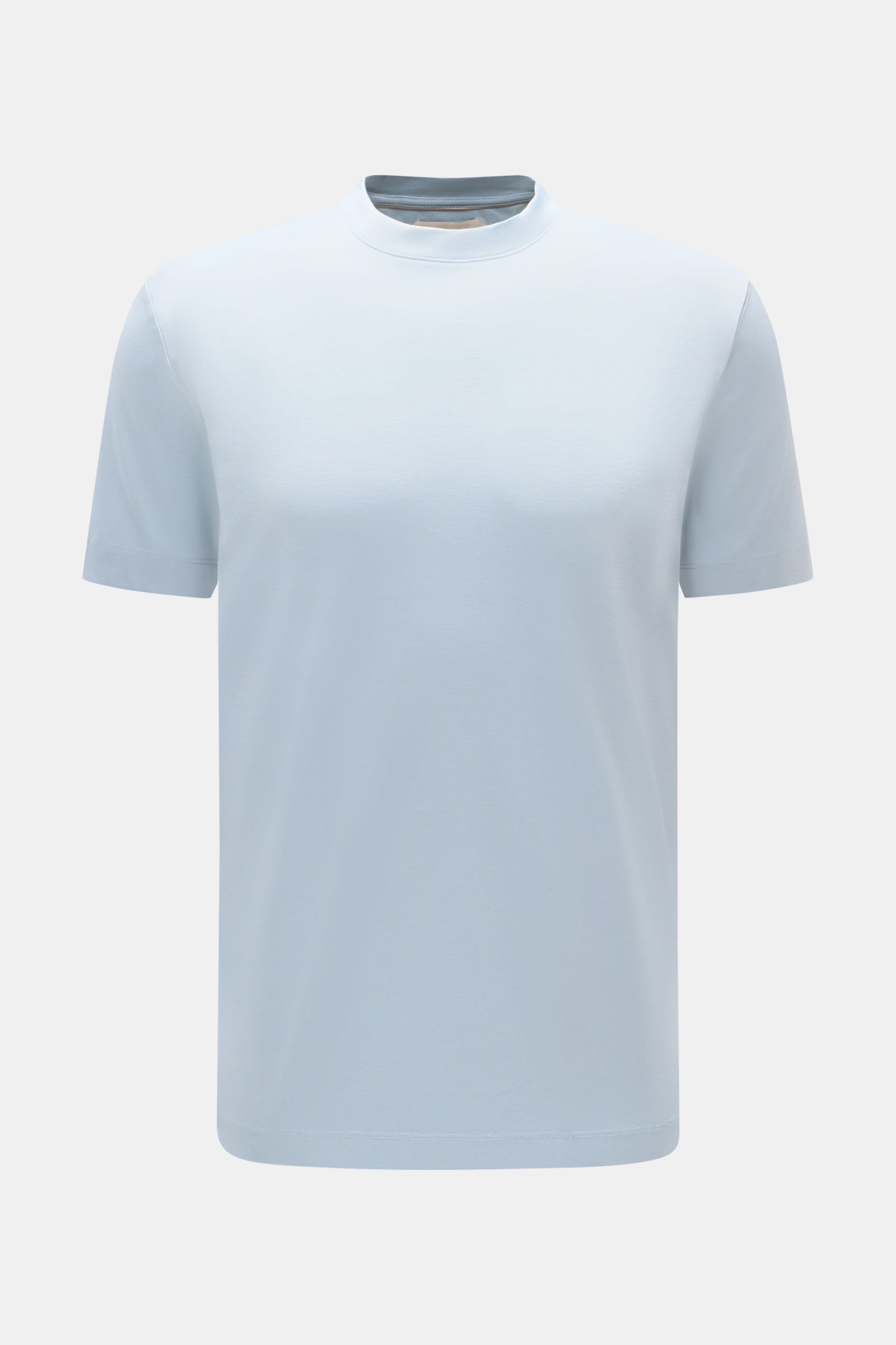 Aurélien Rundhals-T-Shirt hellblau, Slim Fit, reine Baumwolle, weicher Griff, Rundhalsausschnitt, kurze Saumschlitze, Frontansicht.