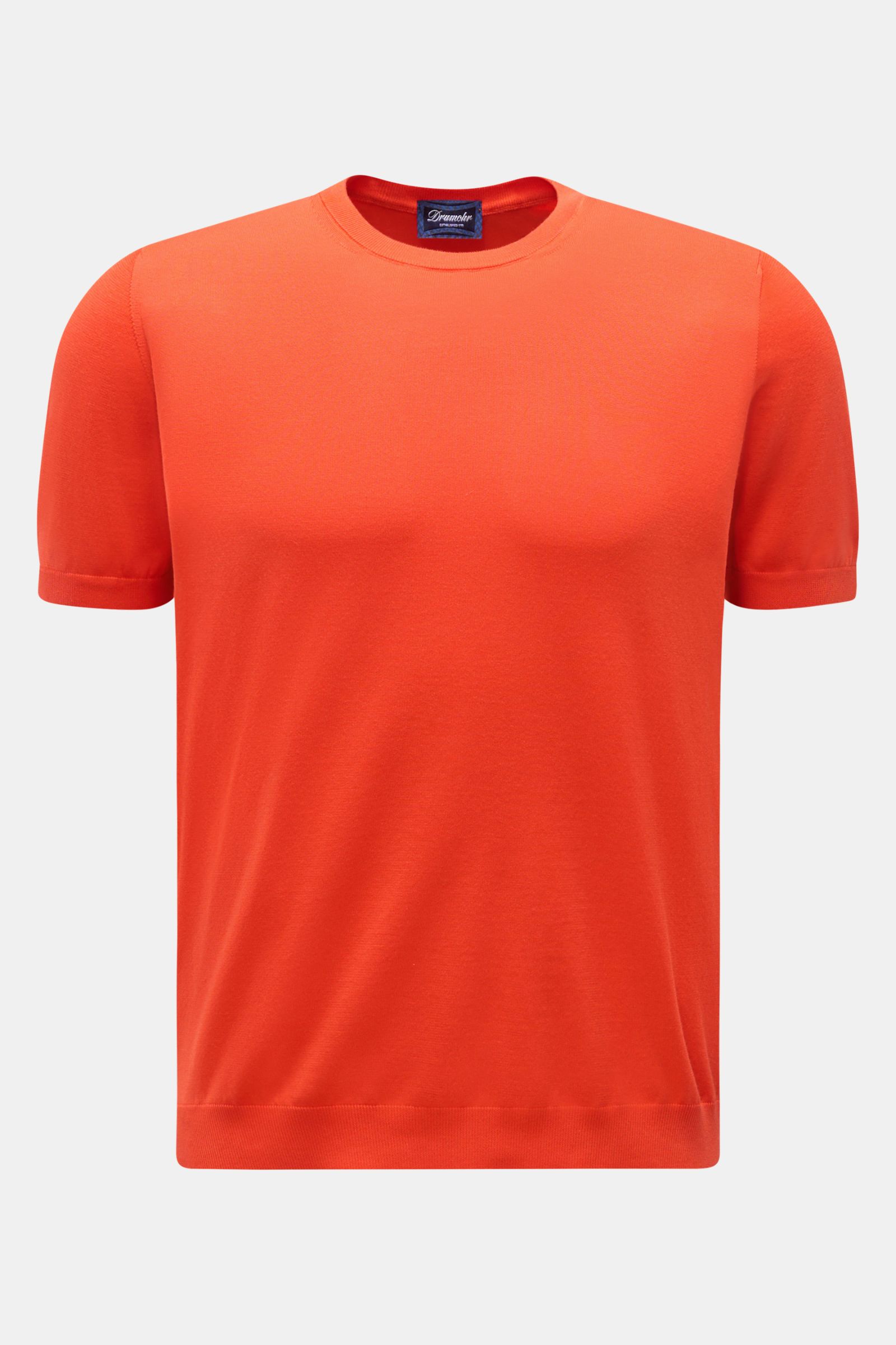 Drumohr Kurzarmpullover rot, frontal aus Italien, feiner Baumwoll-Feinstrick, weicher Griff, Slim Fit, elastische Rippbündchen, feines Strickbild.