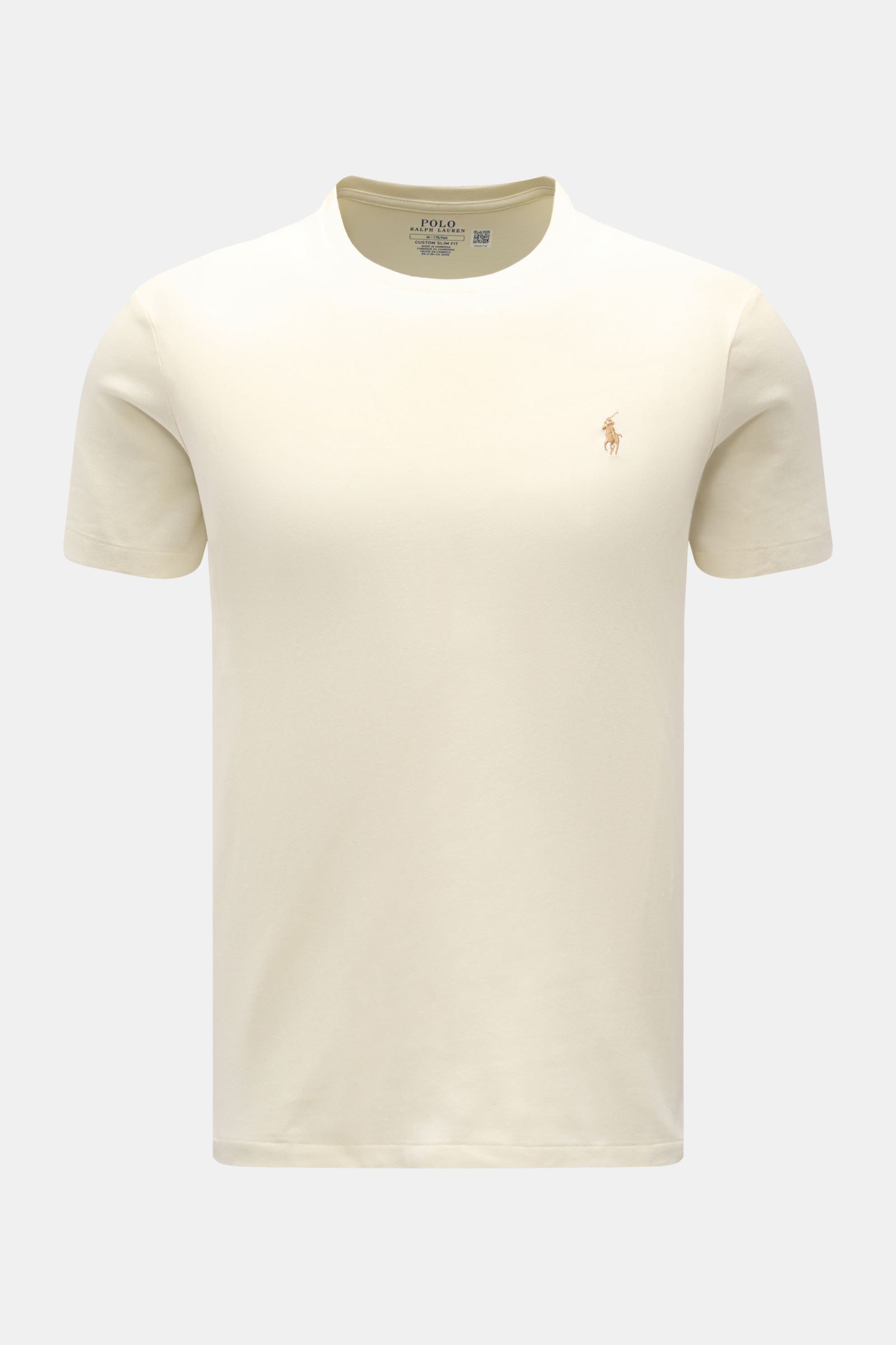Front view of Polo Ralph Lauren Rundhals-T-Shirt creme, soft pure cotton jersey, slim fit, classic round neckline, polo player stitching.

Das Rundhals-T-Shirt aus Jersey in reiner Baumwolle überzeugt mit seiner weichen Qualität und dem bequemen Slim F