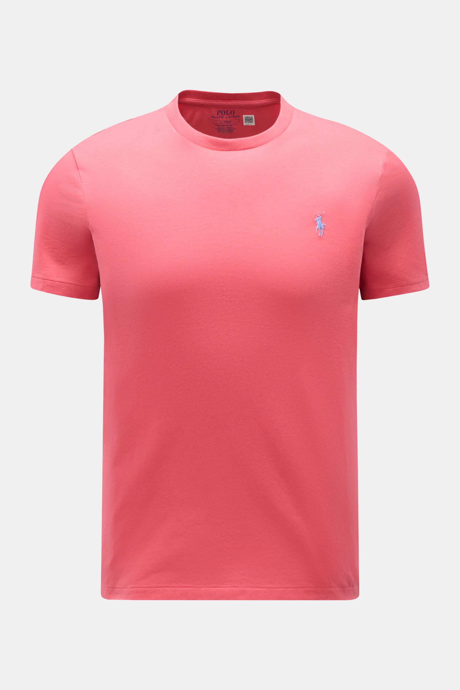 Polo Ralph Lauren Rundhals-T-Shirt hellrot, frontale Ansicht, soft, reine Baumwolle, Extra Slim Fit, Rundhalsausschnitt, Logo-Stitching sportiv.