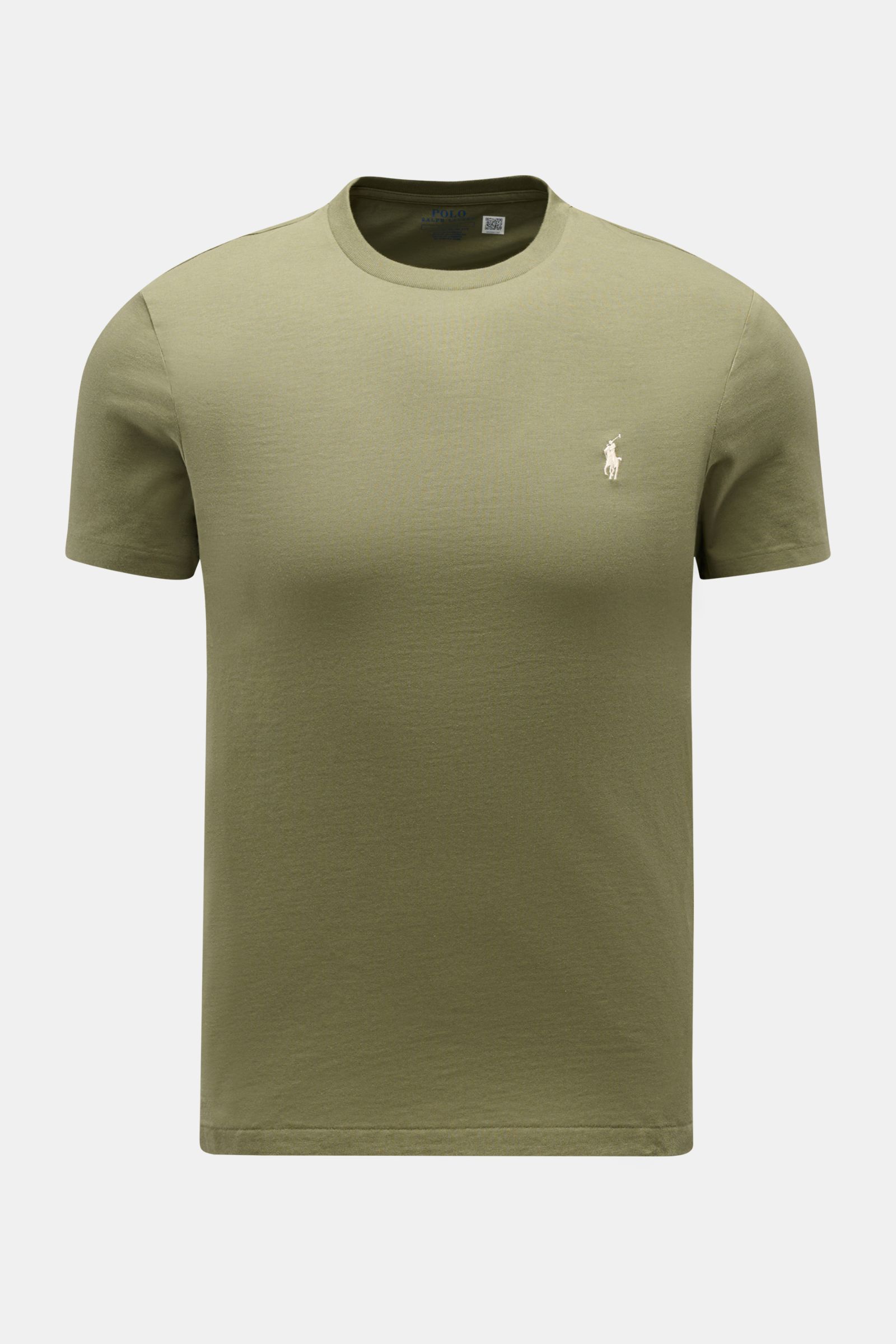 Front view of a Polo Ralph Lauren Crew neck T-shirt olive in extra slim fit with signature logo stitching on soft pure cotton fabric.

A sporty classic: This soft T-shirt in pure cotton by POLO RALPH LAUREN combines the iconic logo stitching with a sli