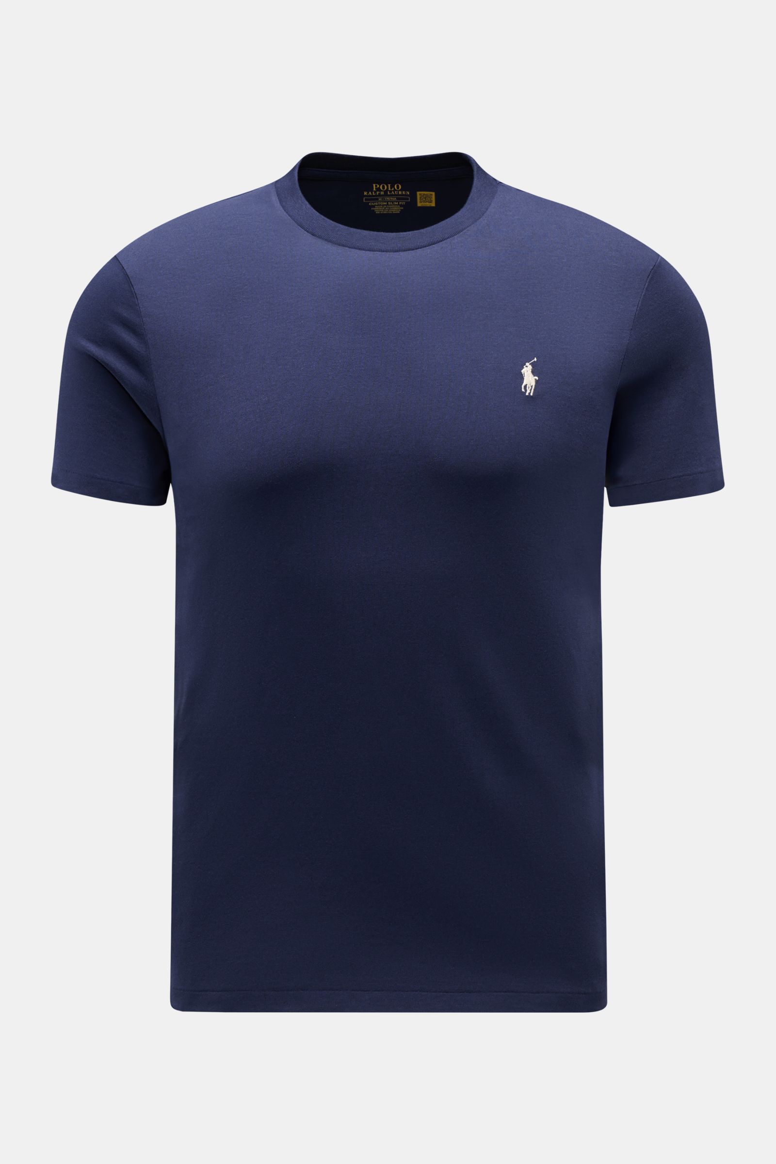 Front view of Polo Ralph Lauren Crew neck T-shirt navy in extra slim fit, soft pure cotton jersey with signature logo stitching.

A sporty classic: This soft T-shirt in pure cotton by POLO RALPH LAUREN combines the iconic logo stitching with a slim sil