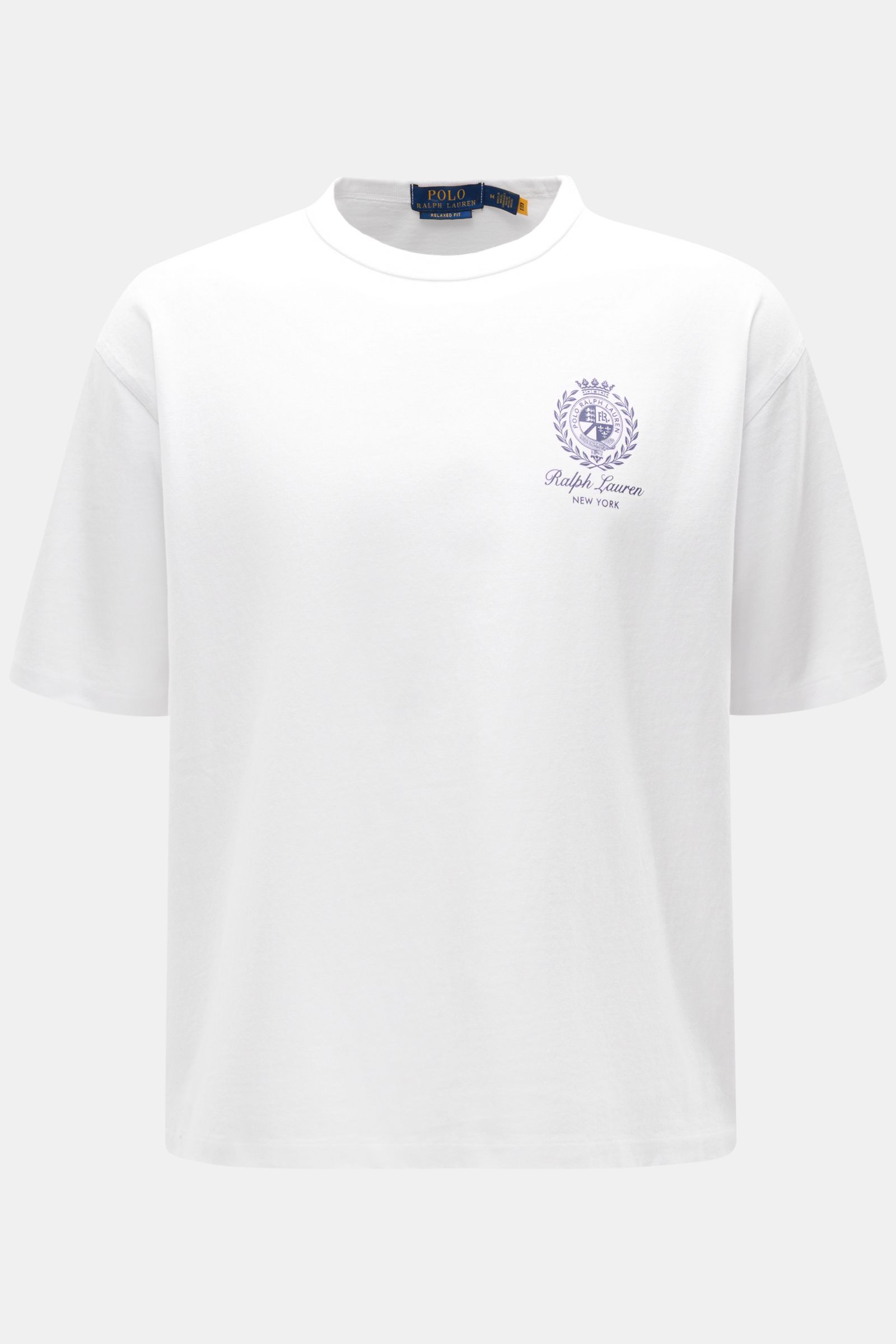 Polo Ralph Lauren Rundhals-T-Shirt weiß, Frontansicht, Regular Fit, reine Baumwolle, schwere Qualität, Logo-Print auf der Brust, Rundhalsausschnitt.