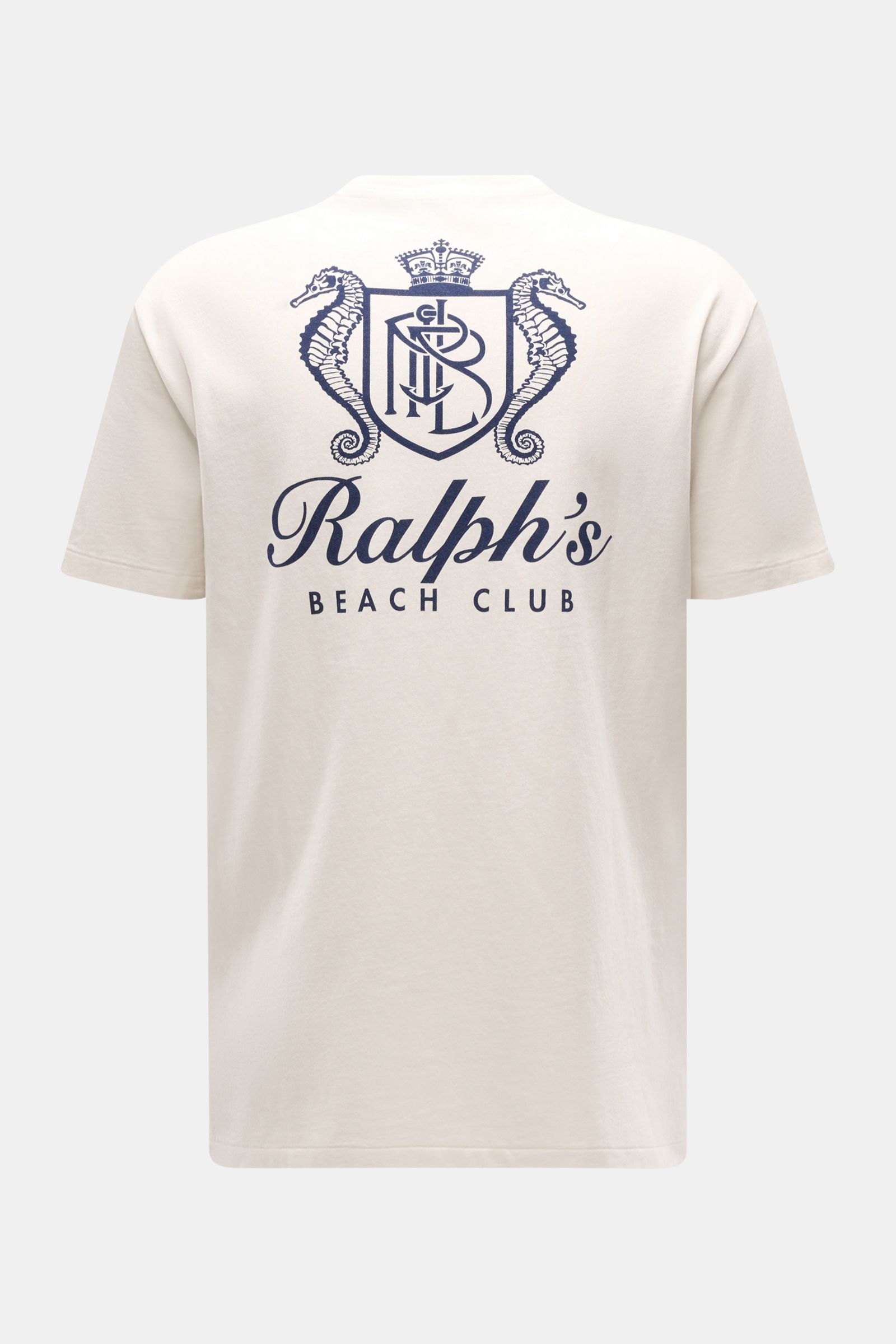 Polo Ralph Lauren Rundhals-T-Shirt offwhite, Rückansicht, maritimer Print mit Seepferdchen, Jersey Baumwolle, Regular Fit, weiche Qualität.