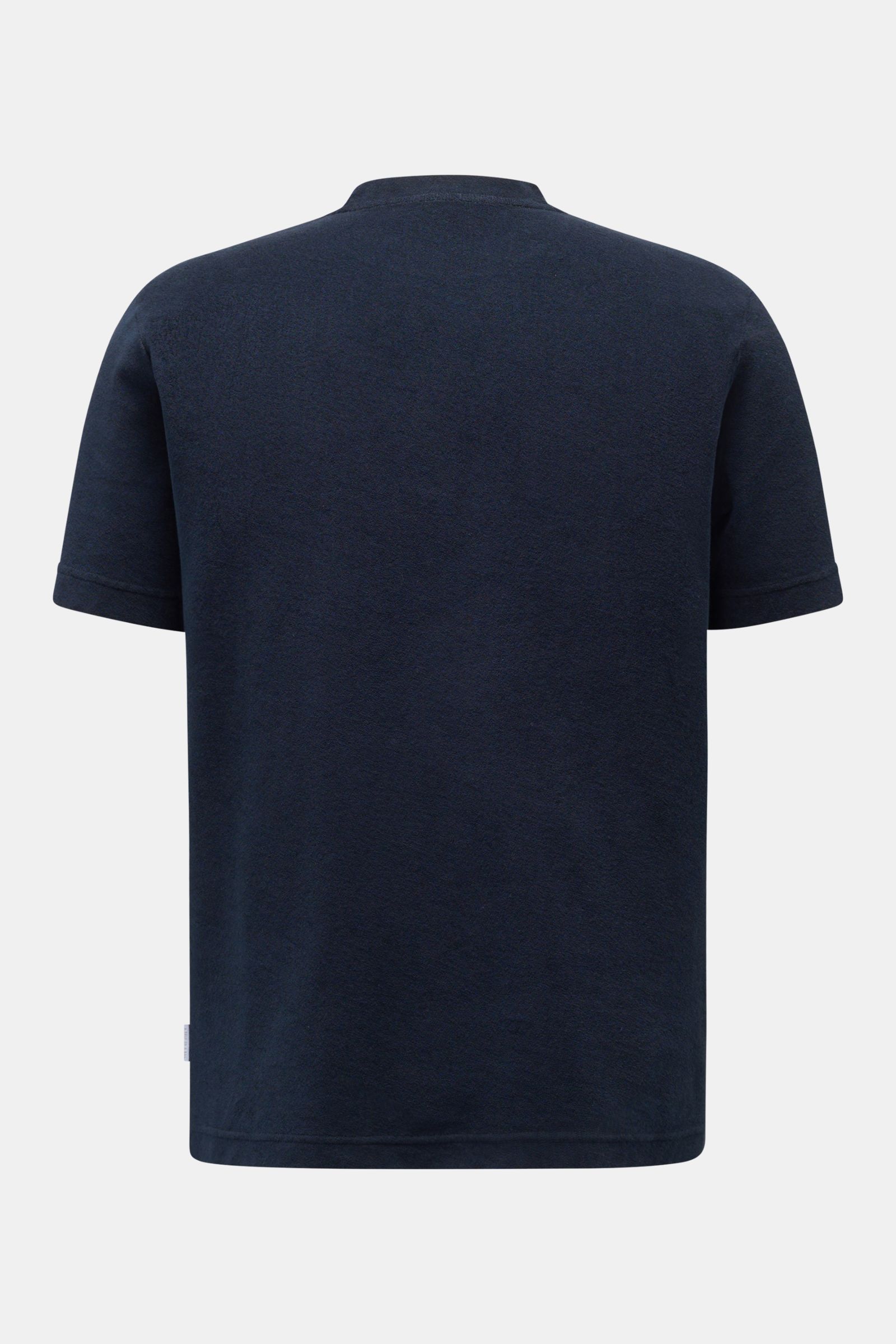 Back view of the 04651/ A trip in a bag Terry T-shirt 'Terry Tee' navy made of soft pure cotton terrycloth, crew neck, regular fit, with a small woven label in the side seam, perfect for everyday beach or city wear. 

Description: 
The clean T-shirt 'T