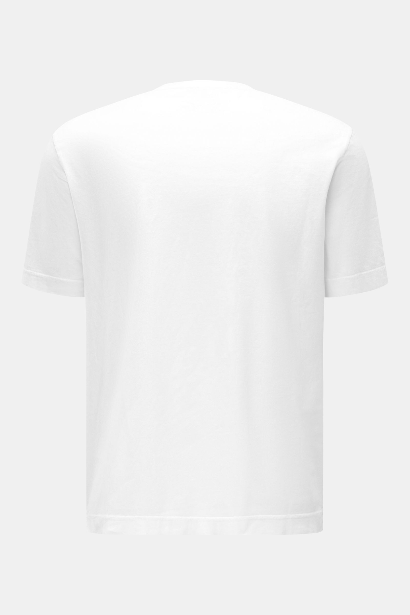 04651/ A trip in a bag Rundhals-T-Shirt weiß, Rückansicht, Jersey aus reiner Baumwolle, weicher Griff, Regular Fit, Rundhalsausschnitt, kleines Weblabel, kurze Saumschlitze.
