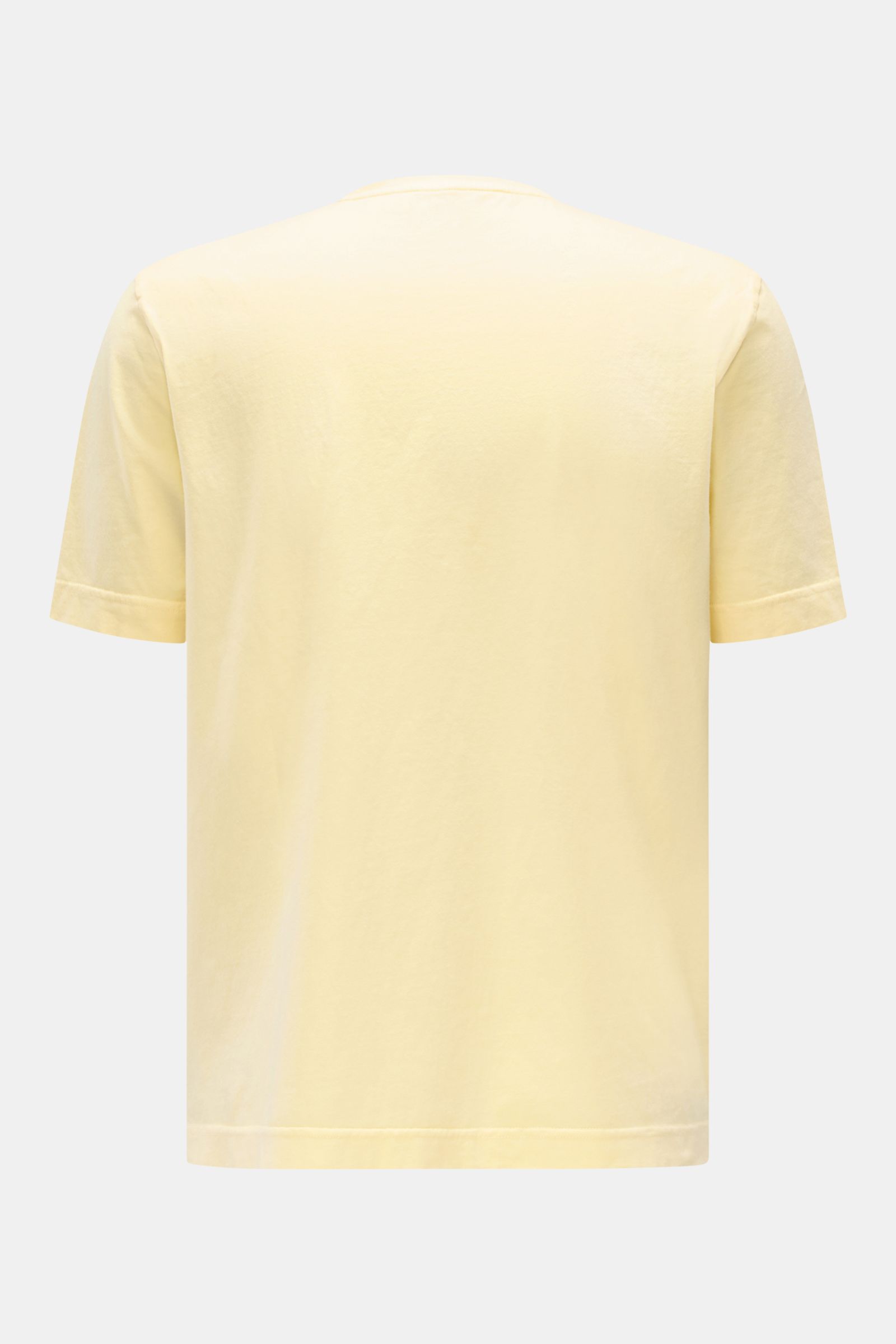 Rückansicht des 04651/ A trip in a bag Rundhals-T-Shirt pastellgelb, Jersey aus reiner Baumwolle, weicher Griff, Regular Fit, Rundhalsausschnitt, kleines Weblabel.