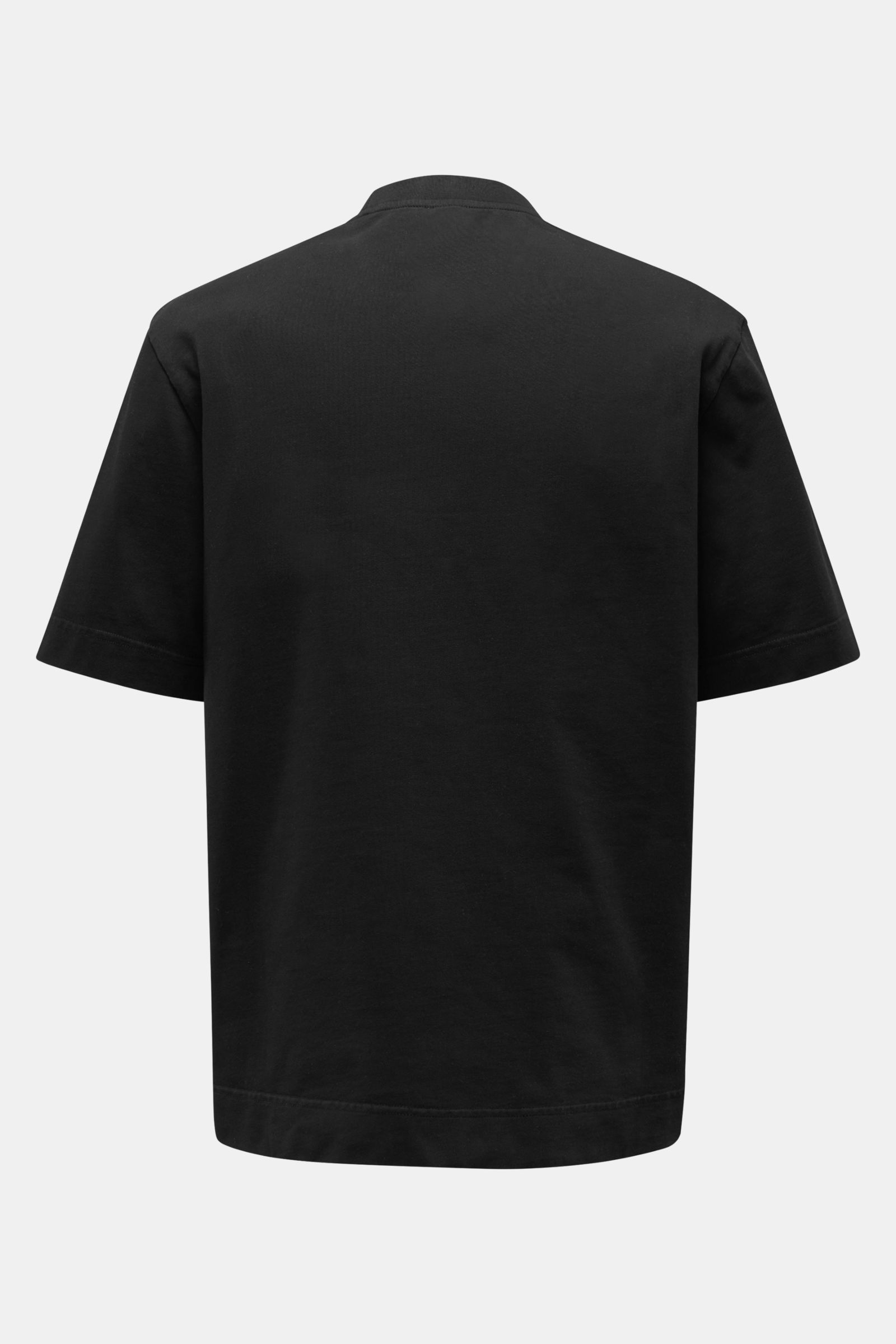 Rückansicht des 04651/ A trip in a bag Rundhals-T-Shirt schwarz aus schwerem Baumwoll-Jersey, Regular Fit, mit kleinem Weblabel.