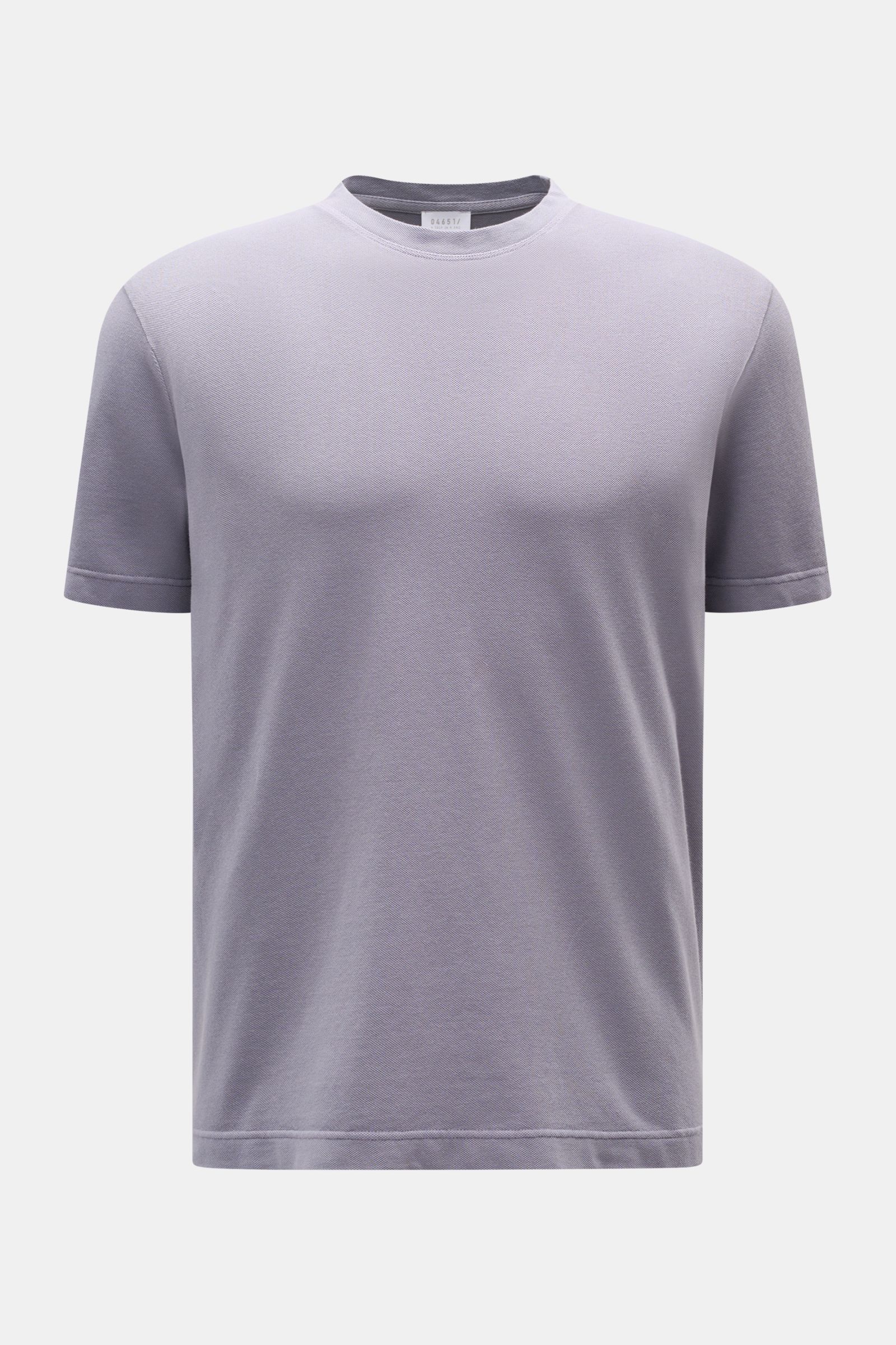 Front view of 04651/ A trip in a bag Piqué T-shirt lavender, pure piqué cotton, slim fit with crew neck, woven label, ribbed bands.