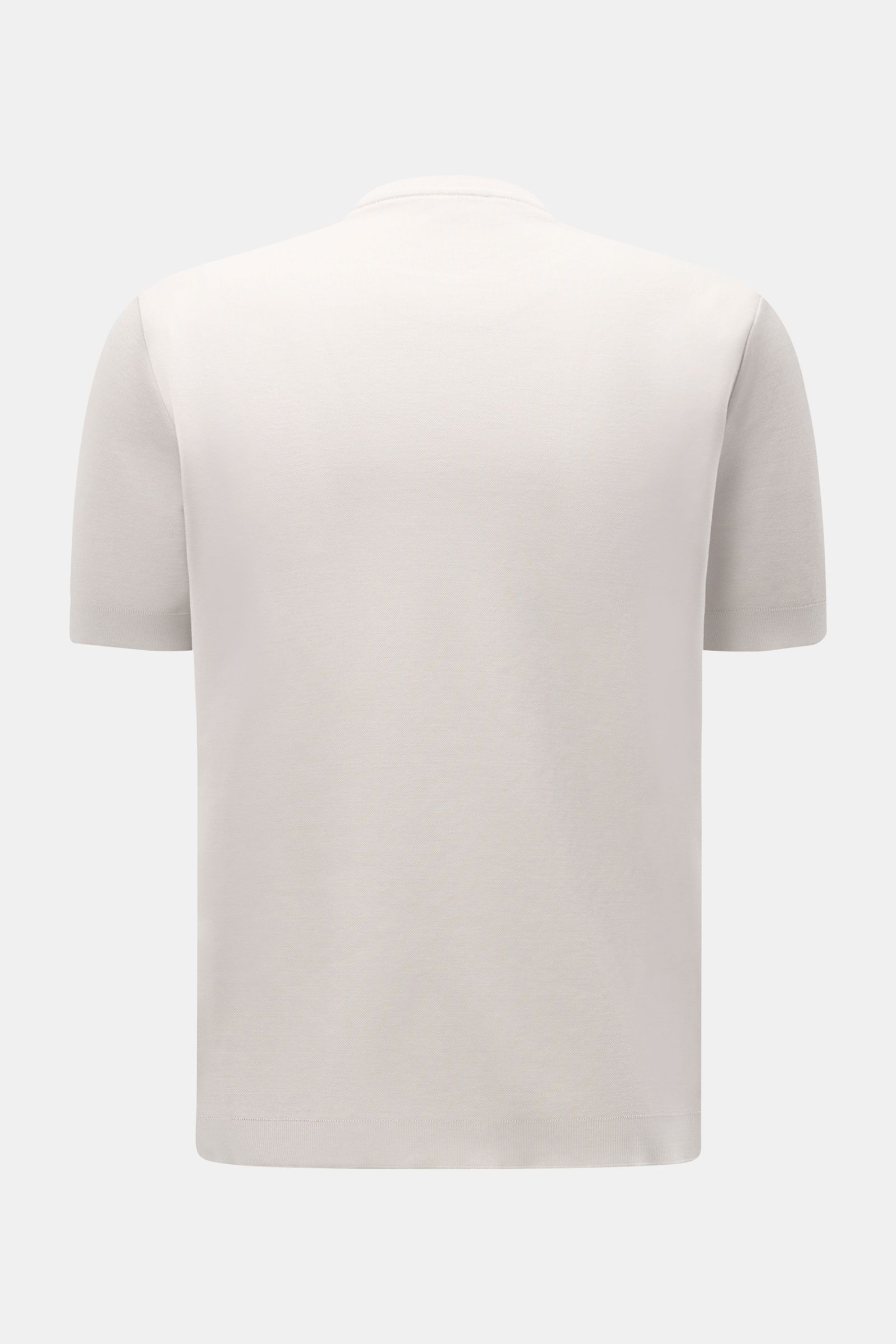 Rückansicht des hellgrauen 04651/ A trip in a bag Piqué-T-Shirt 'TP' aus Baumwolle mit Slim Fit, Rundhals, Rippbündchen, Weblabel.