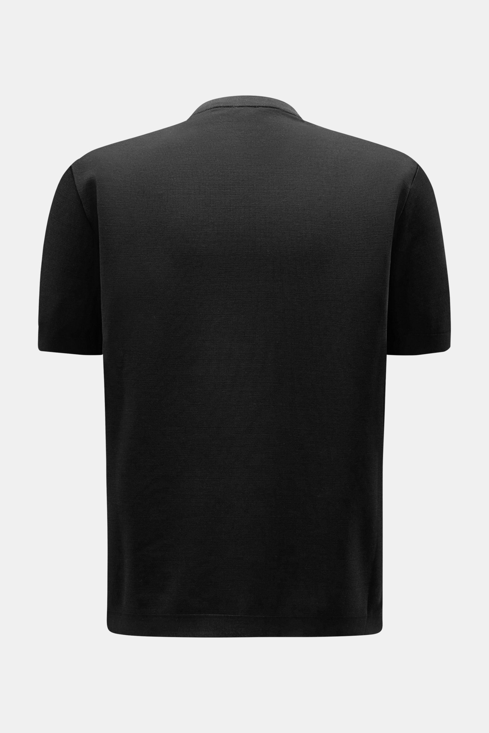Schwarzes 04651/ A trip in a bag Piqué-T-Shirt 'TP' Slim Fit mit Rundhalsausschnitt, Rippbündchen, Baumwolle, kerniger Griff, Rückansicht.