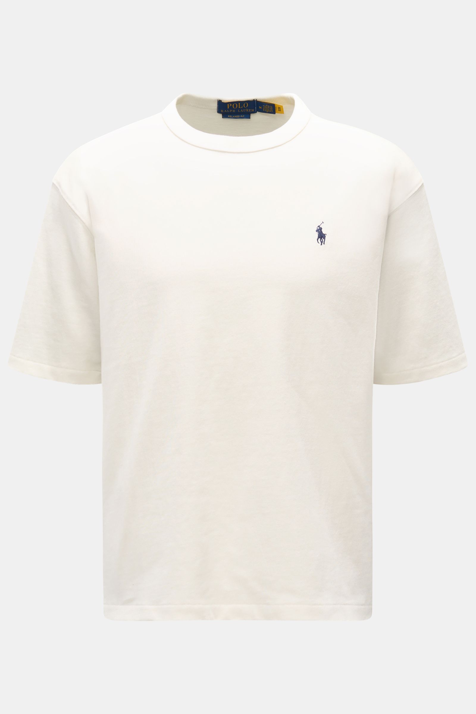 Polo Ralph Lauren Rundhals-T-Shirt weiß, Frontansicht, Baumwolle, Regular Fit, Rundhalsausschnitt, Logo-Stitching Brust und Rücken, schwere Qualität.