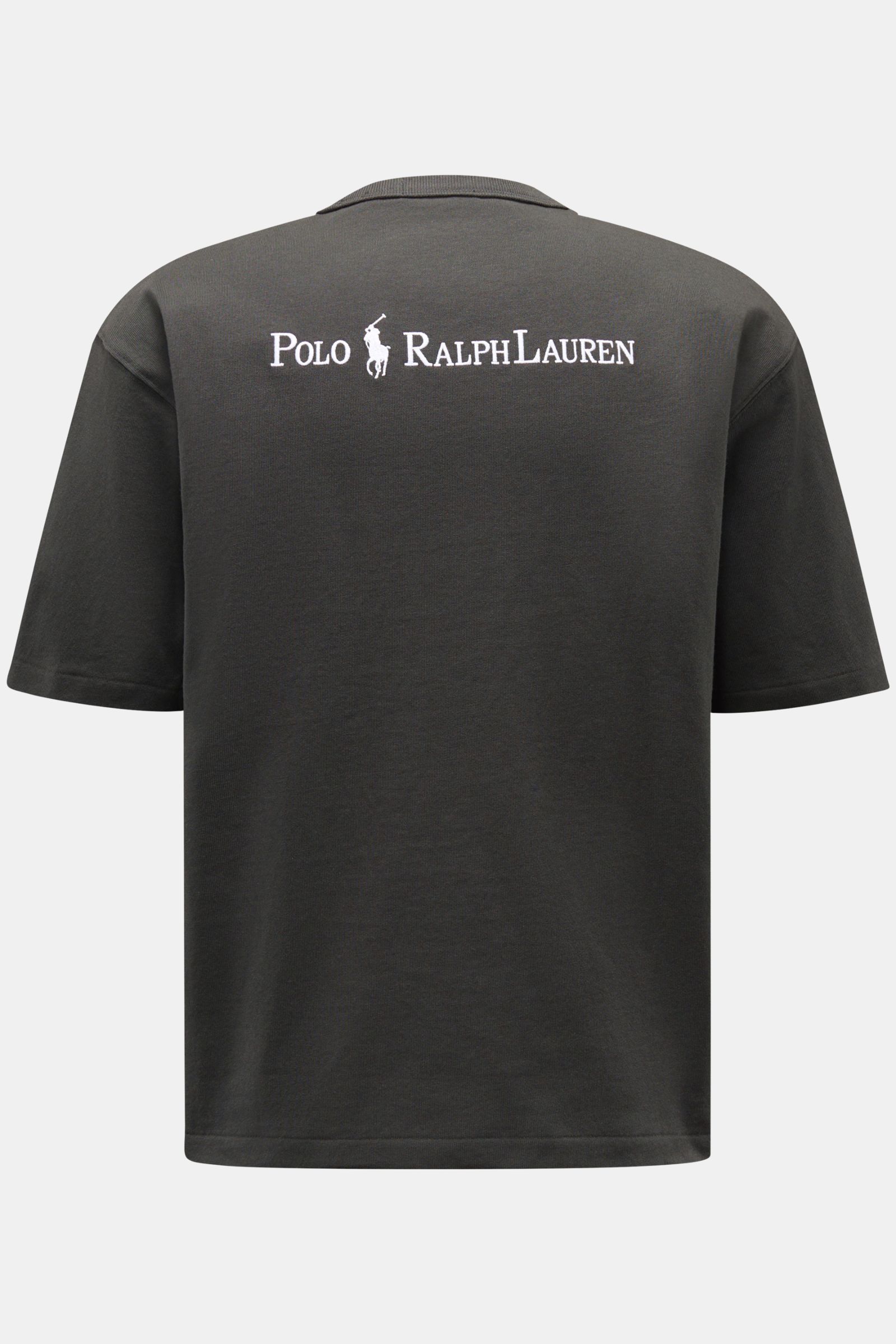 Polo Ralph Lauren Rundhals-T-Shirt dunkelgrau in Regular Fit, schwere Baumwolle, Rückansicht mit weißem Logo-Stitching, Boxy Fit.