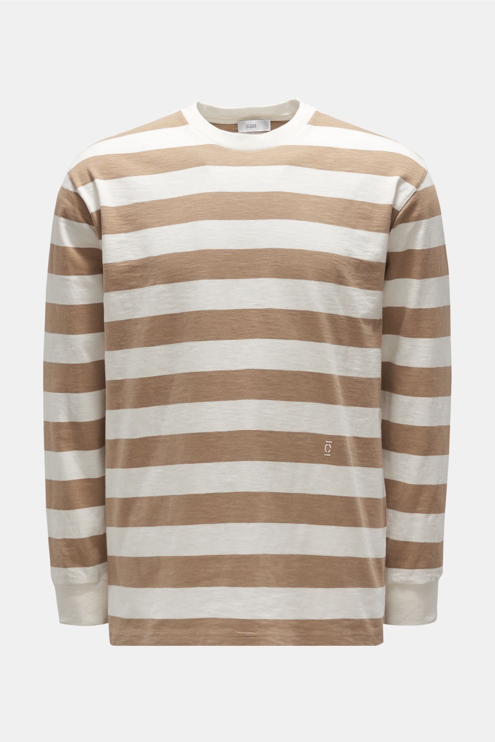 Crew neck long sleeve light brown/off-white striped