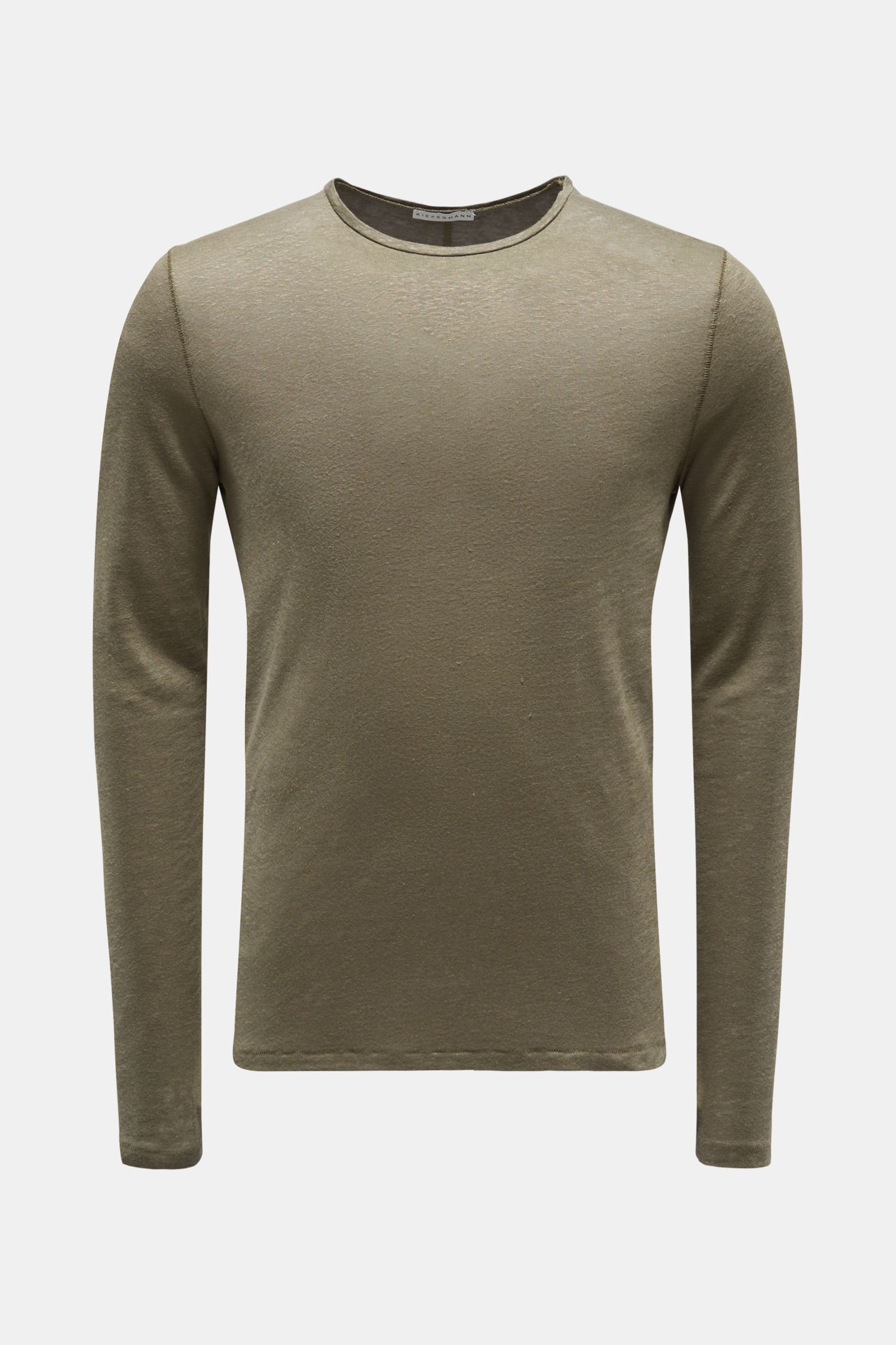 Linen crew neck long sleeve 'Olly' olive