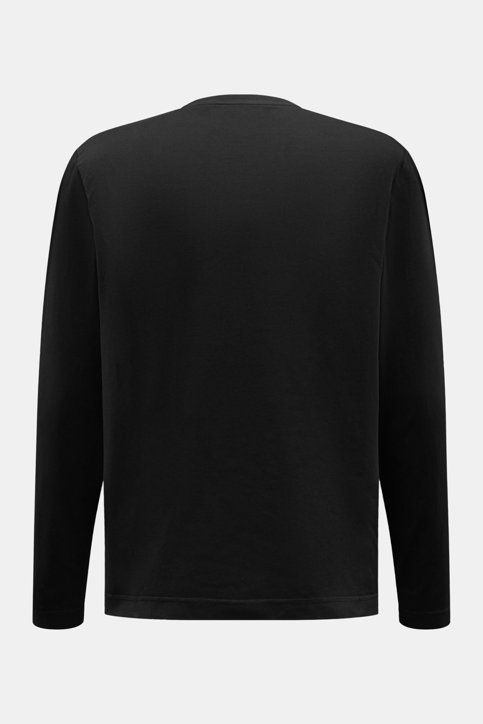Black long sleeve shirt 04651/ A trip in a bag Long sleeve black shown from the back, jersey made of pure cotton, soft feel, regular fit, crew neck, small woven label.