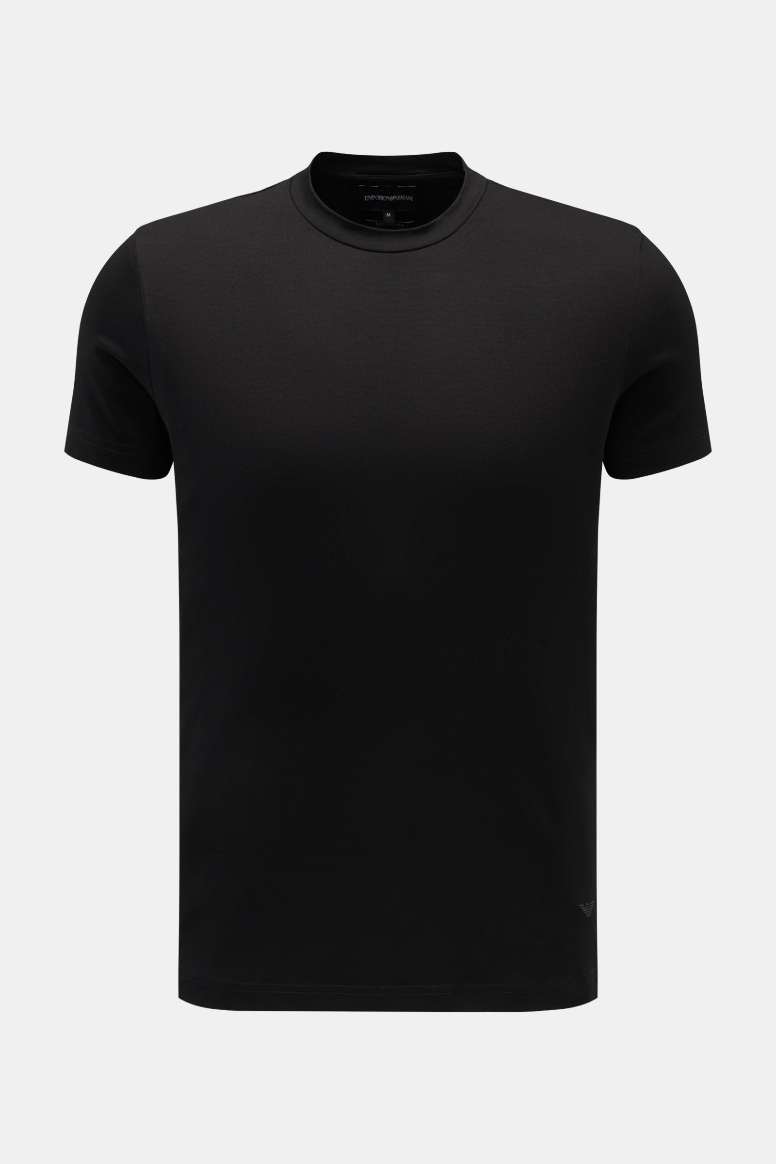 Emporio Armani Rundhals-T-Shirt schwarz, extra Slim Fit, aus elastischer Viskose, Frontansicht, puristisches Design mit gummiertem Logo am Saum.