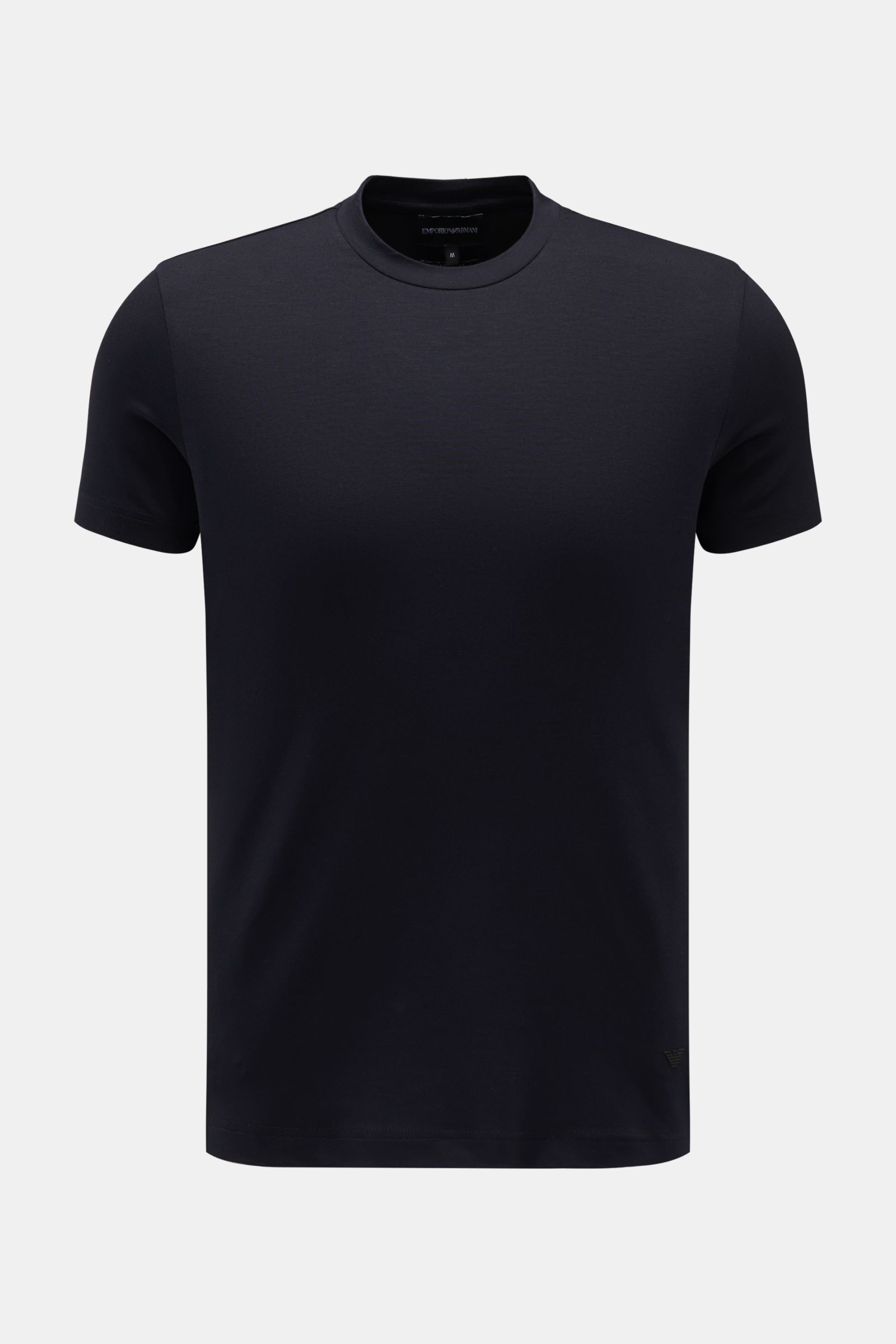 Emporio Armani Rundhals-T-Shirt navy, frontal fotografiert, Extra Slim Fit, elastische Viskose, Rundhalsausschnitt, gummiertes Logo am Saum, geschmeidiger Jersey-Griff.