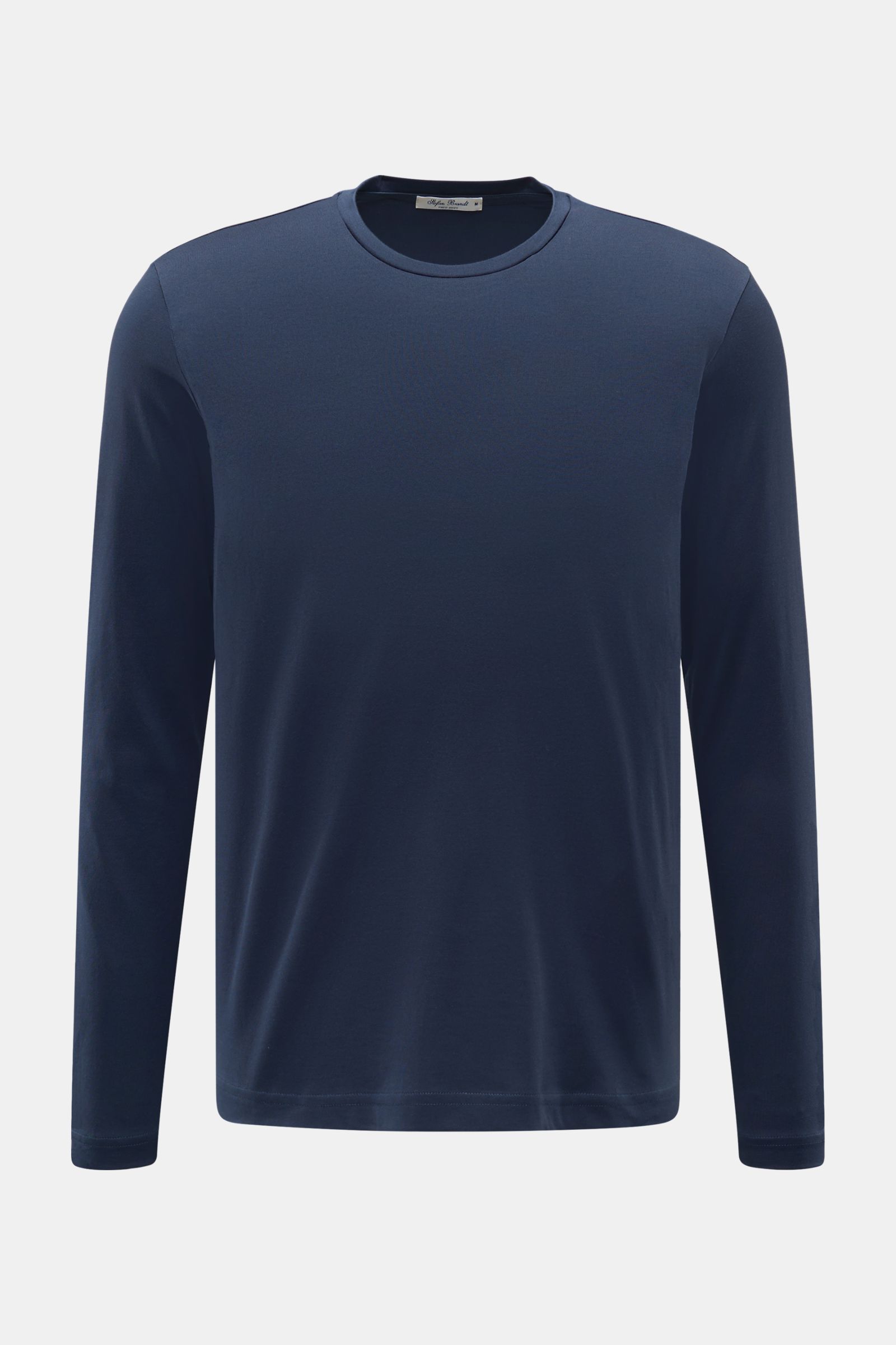Stefan Brandt Rundhals-Longsleeve 'Enno' dunkelblau, Slim Fit, aus reiner Pima-Baumwolle, feiner Jersey-Qualität, frontal fotografiert.