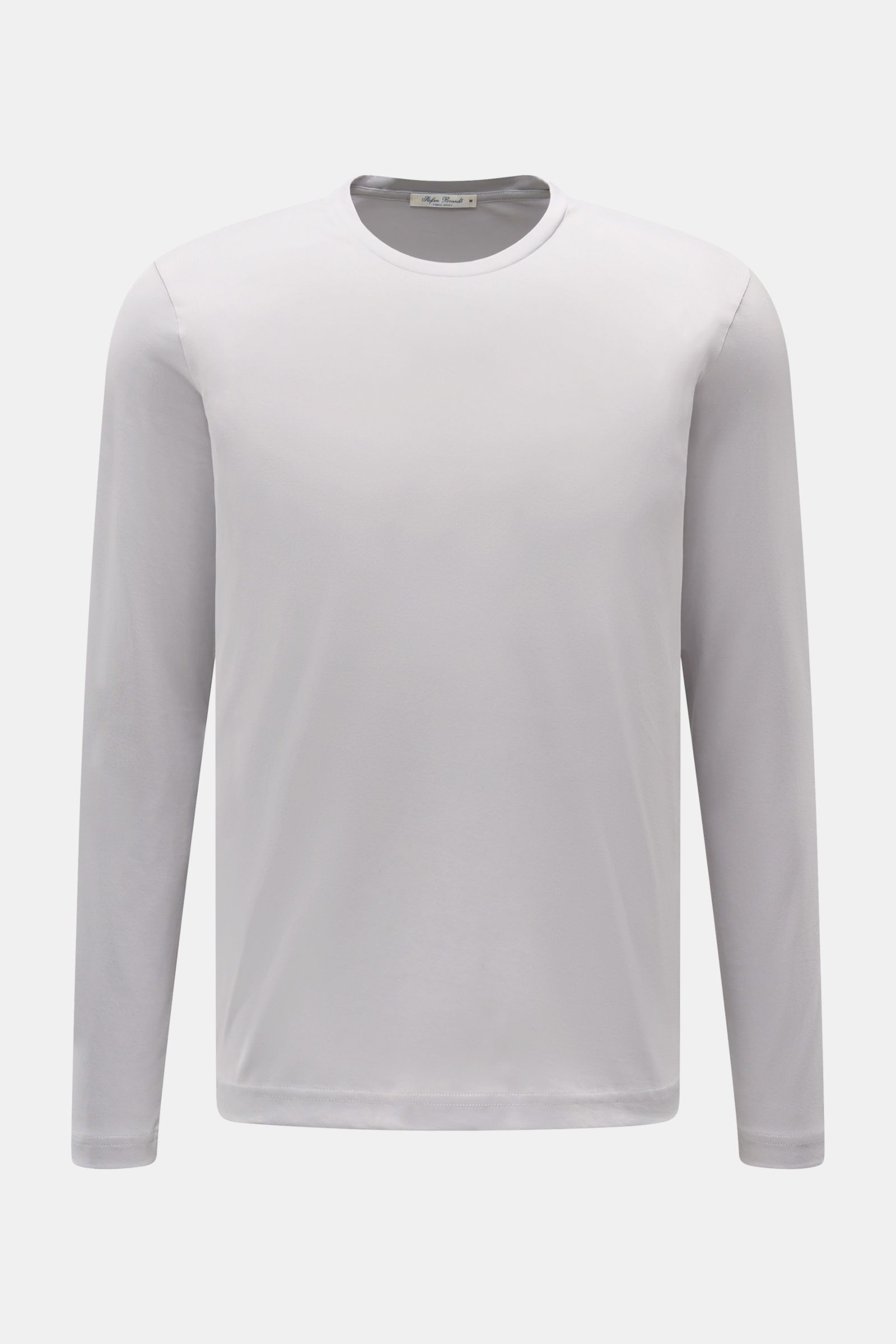 Stefan Brandt Rundhals-Longsleeve 'Enno' hellgrau, Slim Fit, aus reiner Pima-Baumwolle, feiner Jersey, weicher Griff, frontale Ansicht.