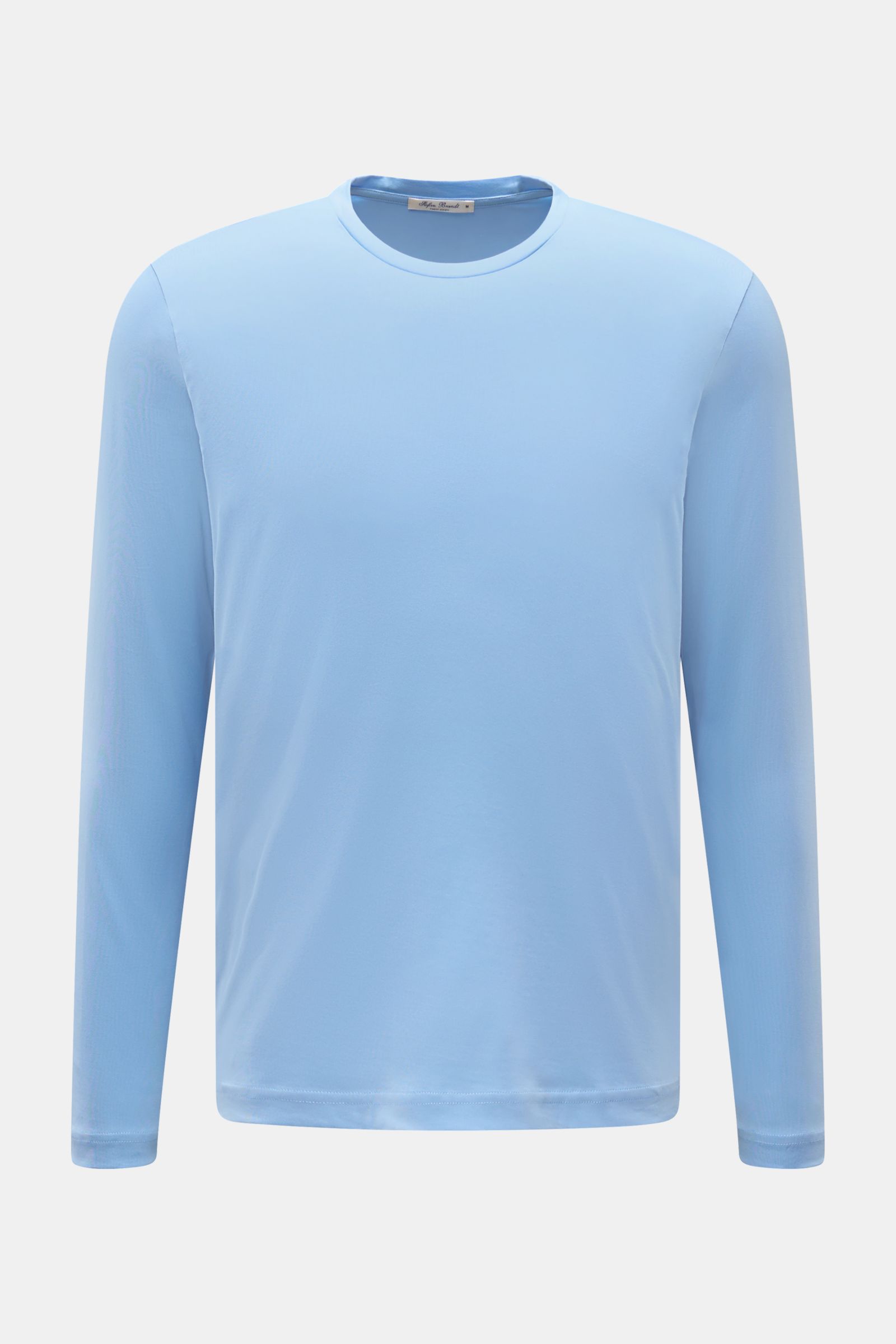 Stefan Brandt Rundhals-Longsleeve 'Enno' hellblau, Slim Fit, aus reiner Pima-Baumwolle, feiner Jersey, weich, glatter Griff, frontale Ansicht.