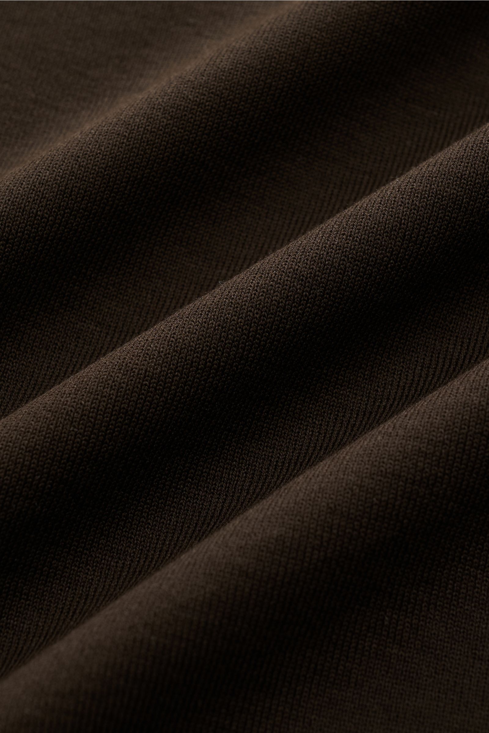 Stefan Brandt Rollkragen-Longsleeve 'Eli' dunkelbraun aus weichem Pima-Jersey, Slim Fit, Detailaufnahme der feinen Bio-Baumwollstruktur, nah und texturbetont.