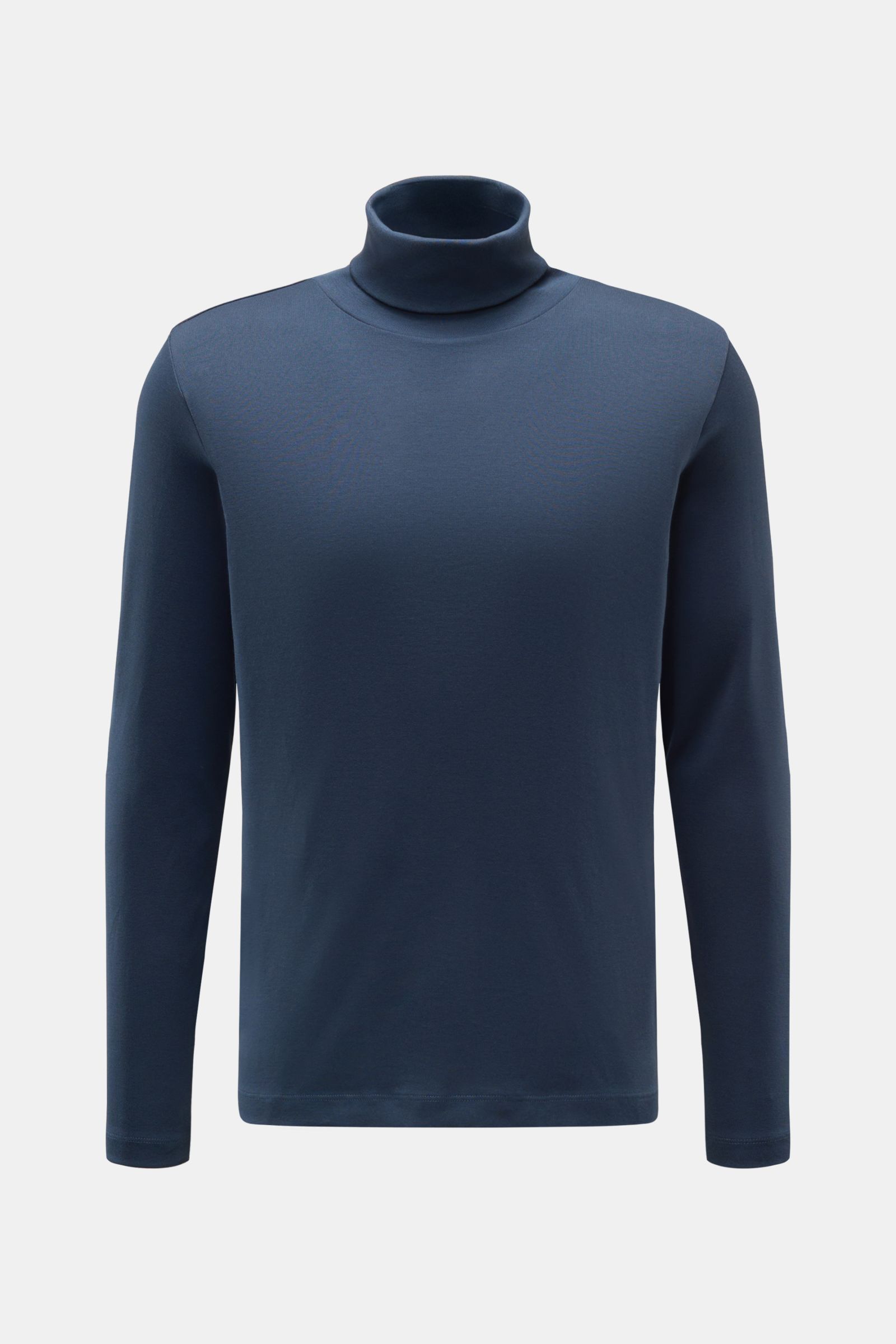 Vorderansicht des Stefan Brandt Rollkragen-Longsleeve 'Eli' dunkelblau aus softem, reinem Pima-Baumwoll-Jersey, Slim Fit, mit weichem Griff und klarer Linie.