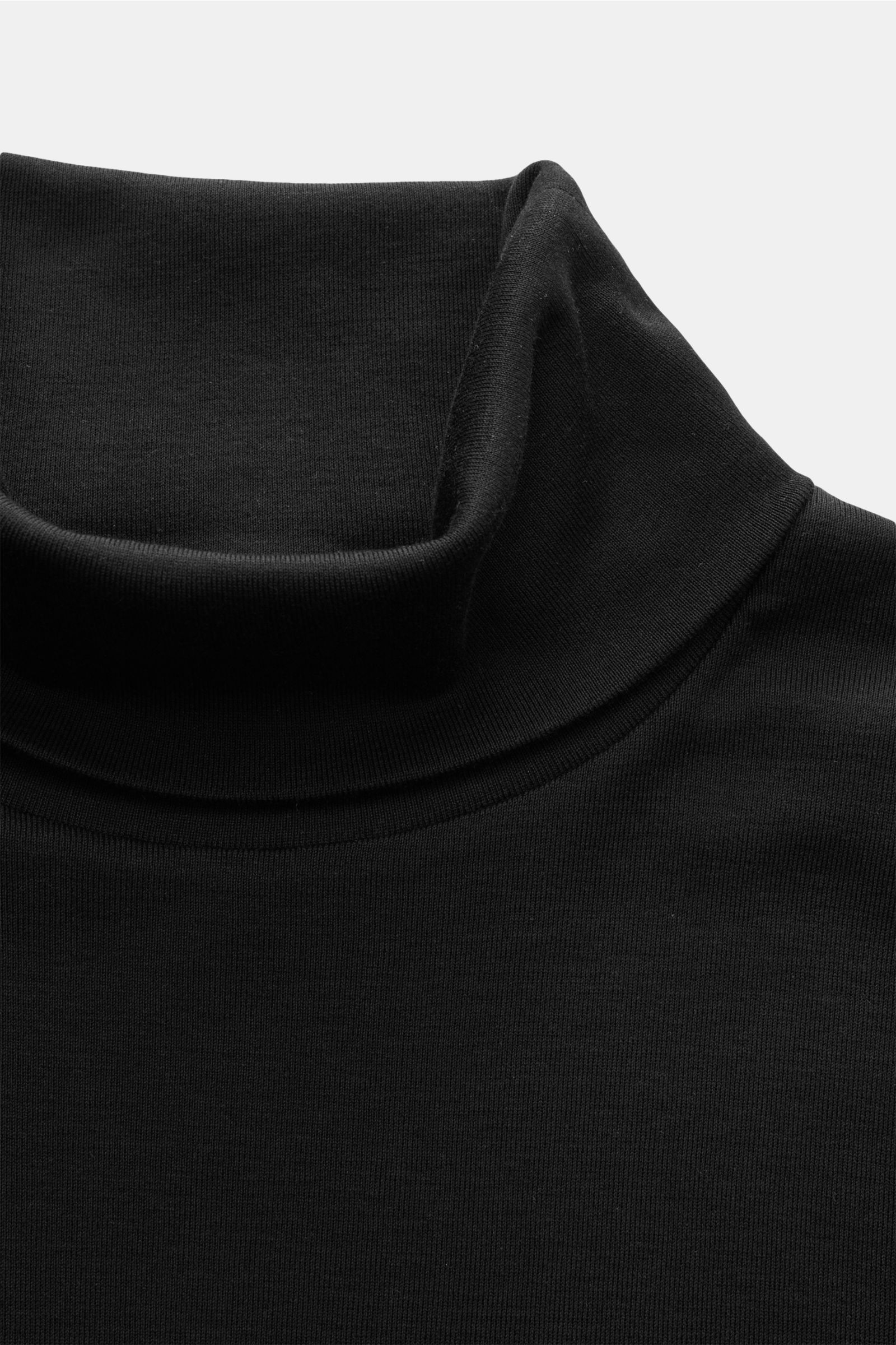 Stefan Brandt Rollkragen-Longsleeve 'Eli' schwarz aus weichem Pima-Jersey, Slim Fit, Front nah, zeitlos und ideal unter Sakko.