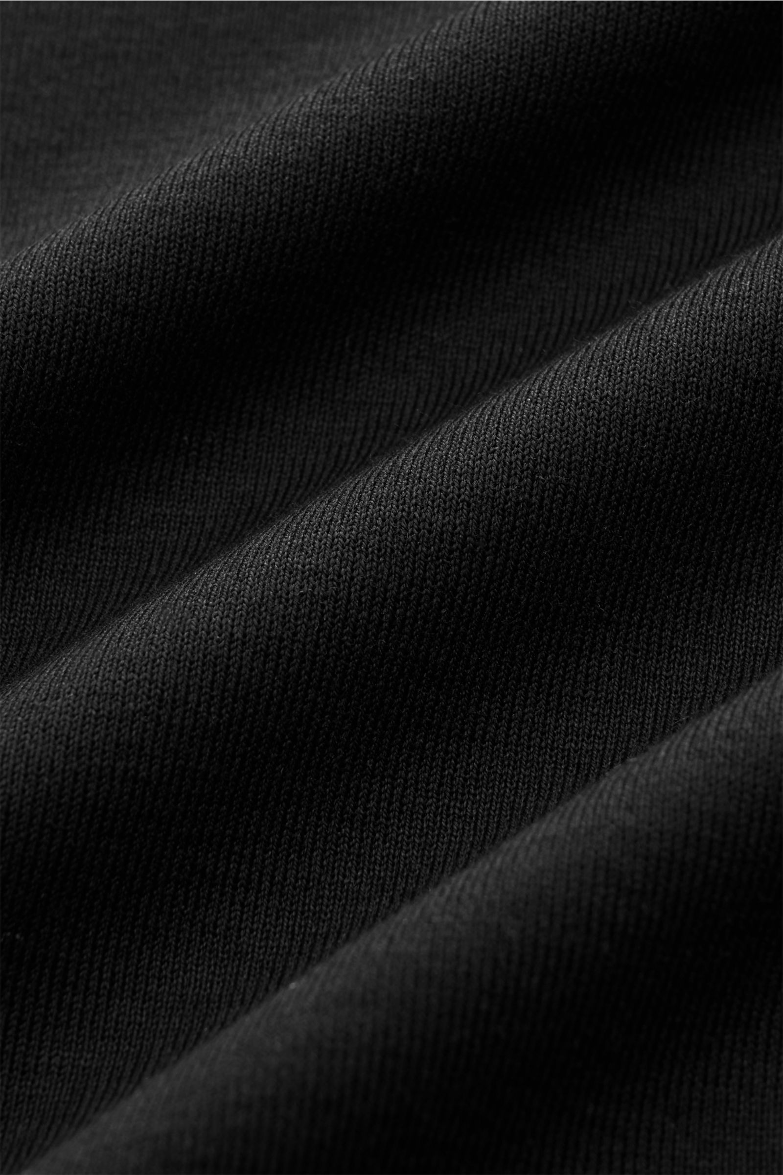 Stefan Brandt Rollkragen-Longsleeve 'Eli' schwarz, Detailansicht des weichen, schwarzen Pima-Baumwoll-Jerseys im Slim Fit mit Rollkragen.