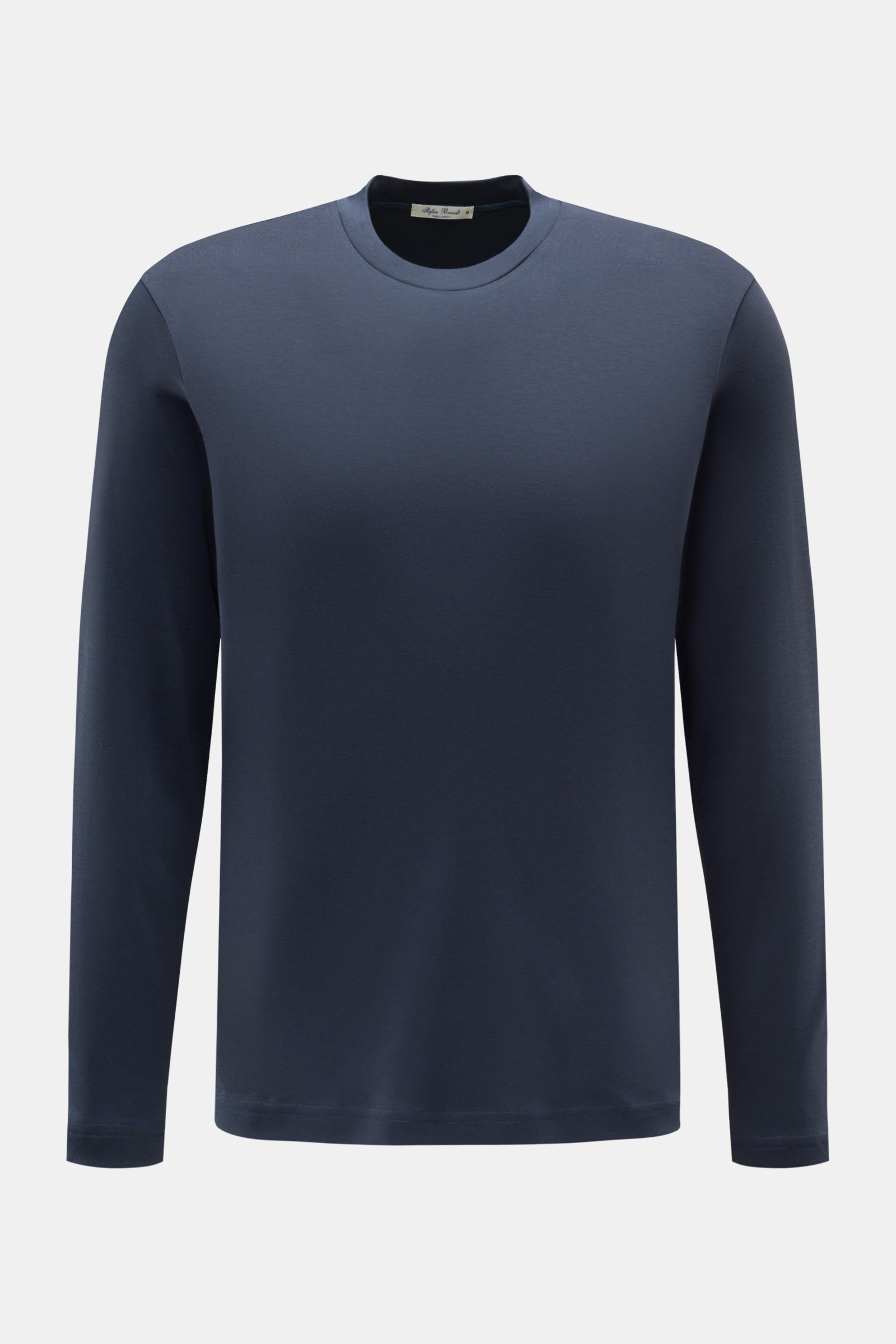 Stefan Brandt Rundhals-Longsleeve 'Sea Island Eli' dunkelblau, Slim Fit, aus weichem Jersey Sea-Island-Baumwolle, frontale Ansicht.