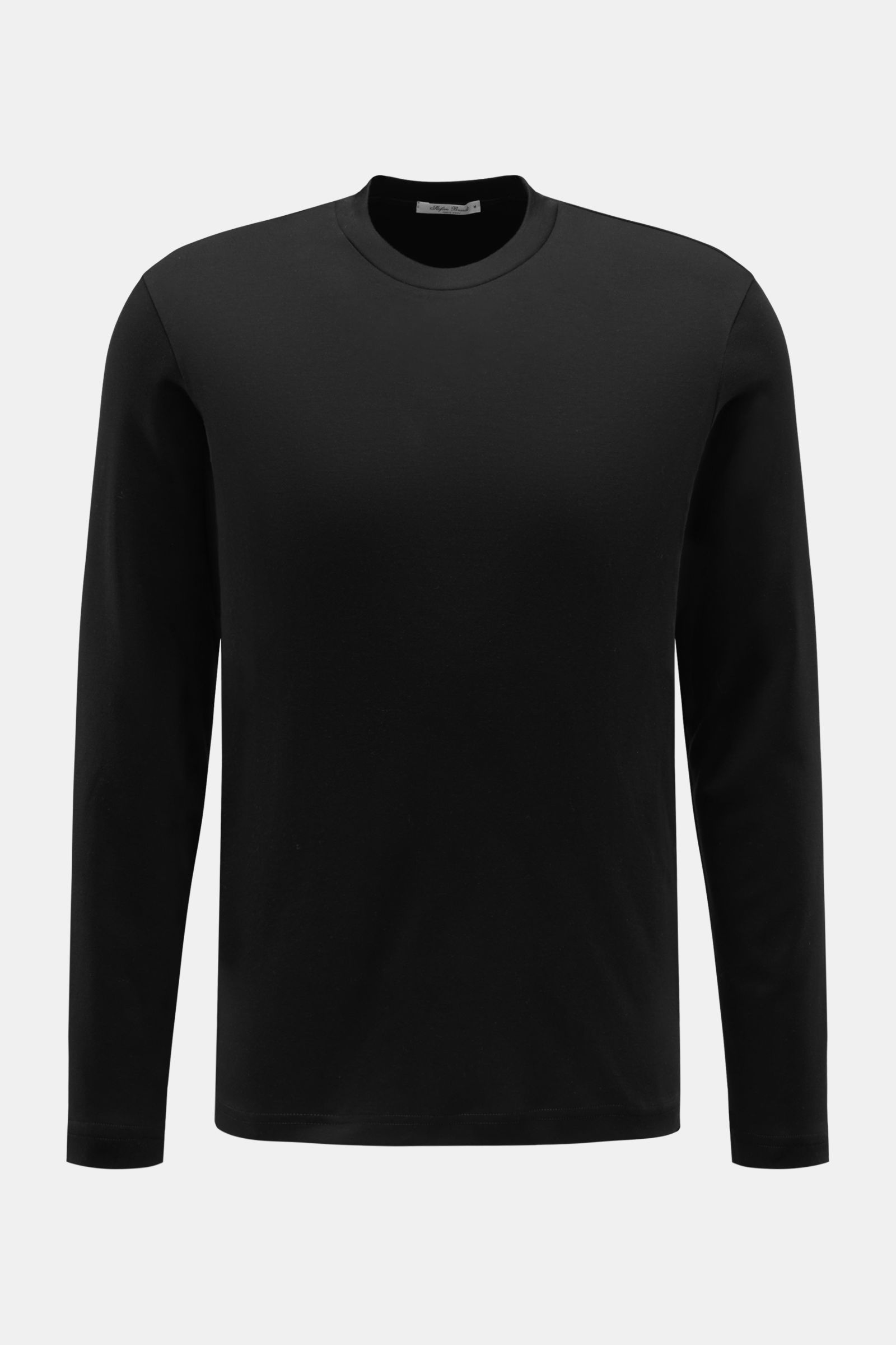 Stefan Brandt Rundhals-Longsleeve 'Sea Island Eli' schwarz, Slim Fit, aus weichem Jersey Sea-Island-Baumwolle, frontale Ansicht.