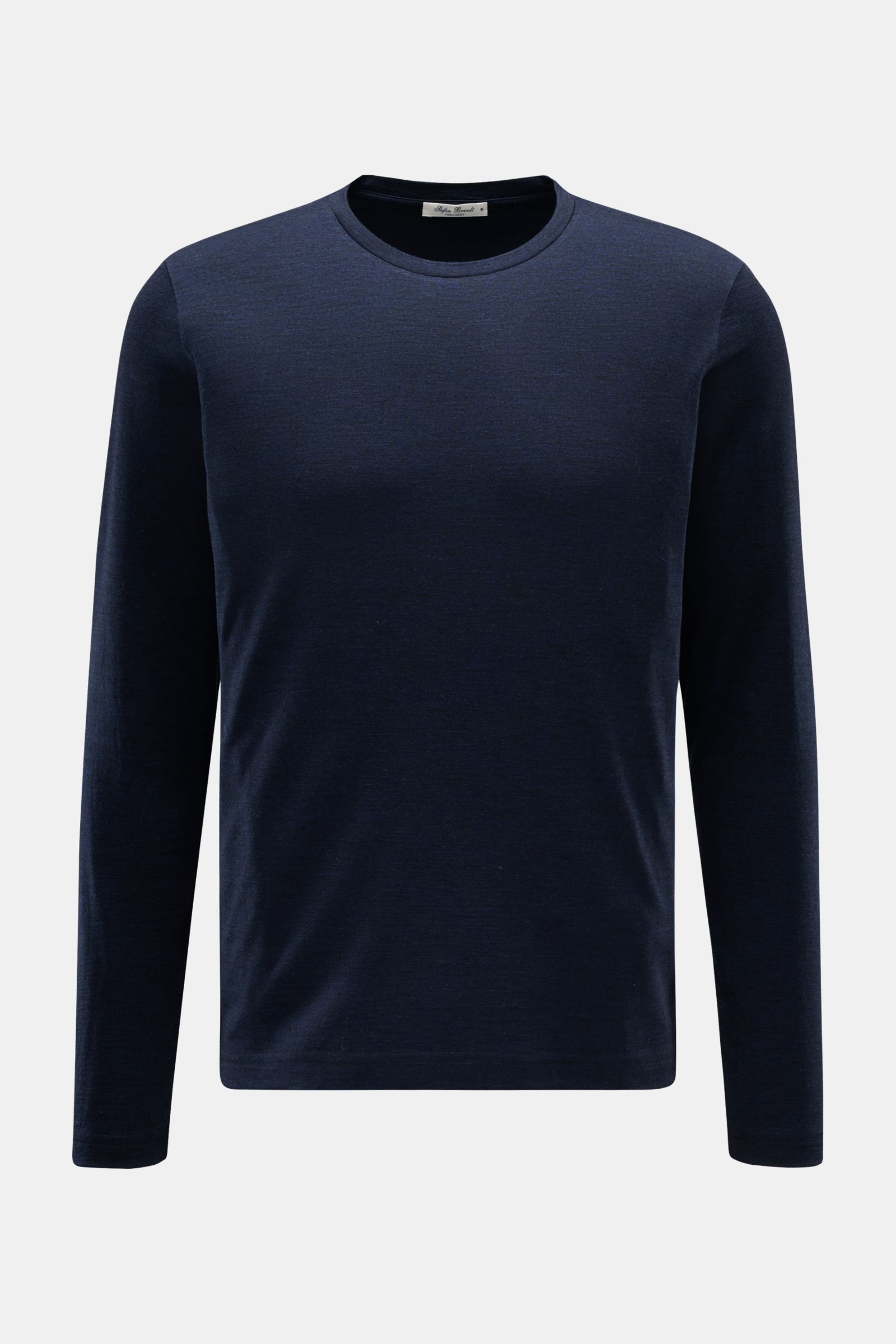 Front view of Stefan Brandt Merino Rundhals-Longsleeve 'Enno' navy meliert, a slim fit, long-sleeve shirt made of pure merino wool.

STEFAN BRANDT präsentiert mit dem Longsleeve 'Enno' aus superfeiner Merinowolle ein zeitloses Essential für die stilbew