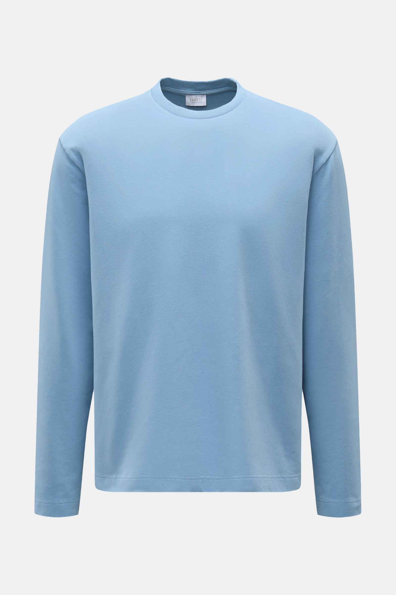 04651/ A trip in a bag Rundhals-Longsleeve 'If Tee' rauchblau, frontale Ansicht, Oversized Fit, Jersey aus elastischer Baumwolle, weicher Griff, Weblabel.