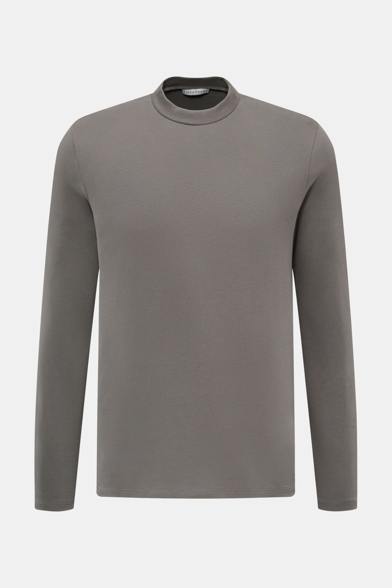 Kiefermann Rundhals-Longsleeve 'Zareius' grau, frontal fotografiert, aus schwerem Baumwolljersey mit Slim Fit und softem Peacheffekt.