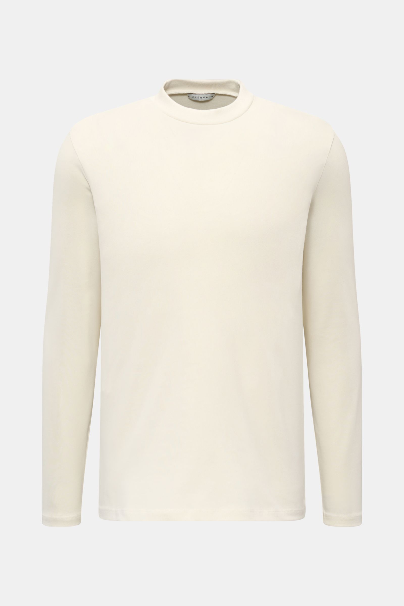 Front view of Kiefermann Crew neck long sleeve 'Zareius' off-white in heavy cotton jersey, slim fit with a soft peach effect.

Description: Pared down to the essentials but still stylish: The long sleeve 'Zareius' by KIEFERMANN is made of heavy cotton jer