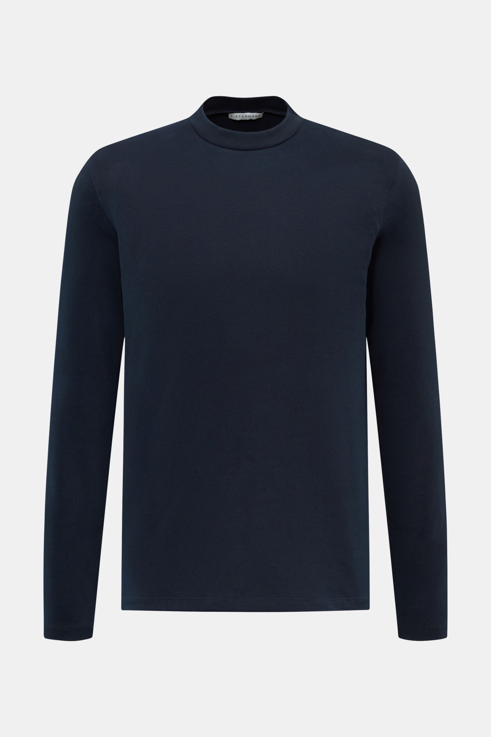 Kiefermann Rundhals-Longsleeve 'Zareius' navy, Slim Fit, schwerer Baumwolljersey mit Peacheffekt, weicher Griff, Frontansicht, Rundhalsausschnitt.