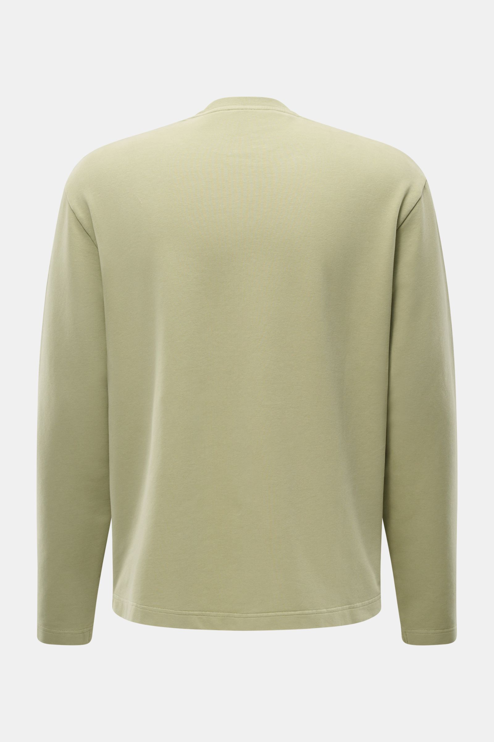 Rückansicht des Oversized 04651/ A trip in a bag Rundhals-Longsleeve 'If Tee' salbei aus elastischer Baumwolle, weicher Griff, schwer.